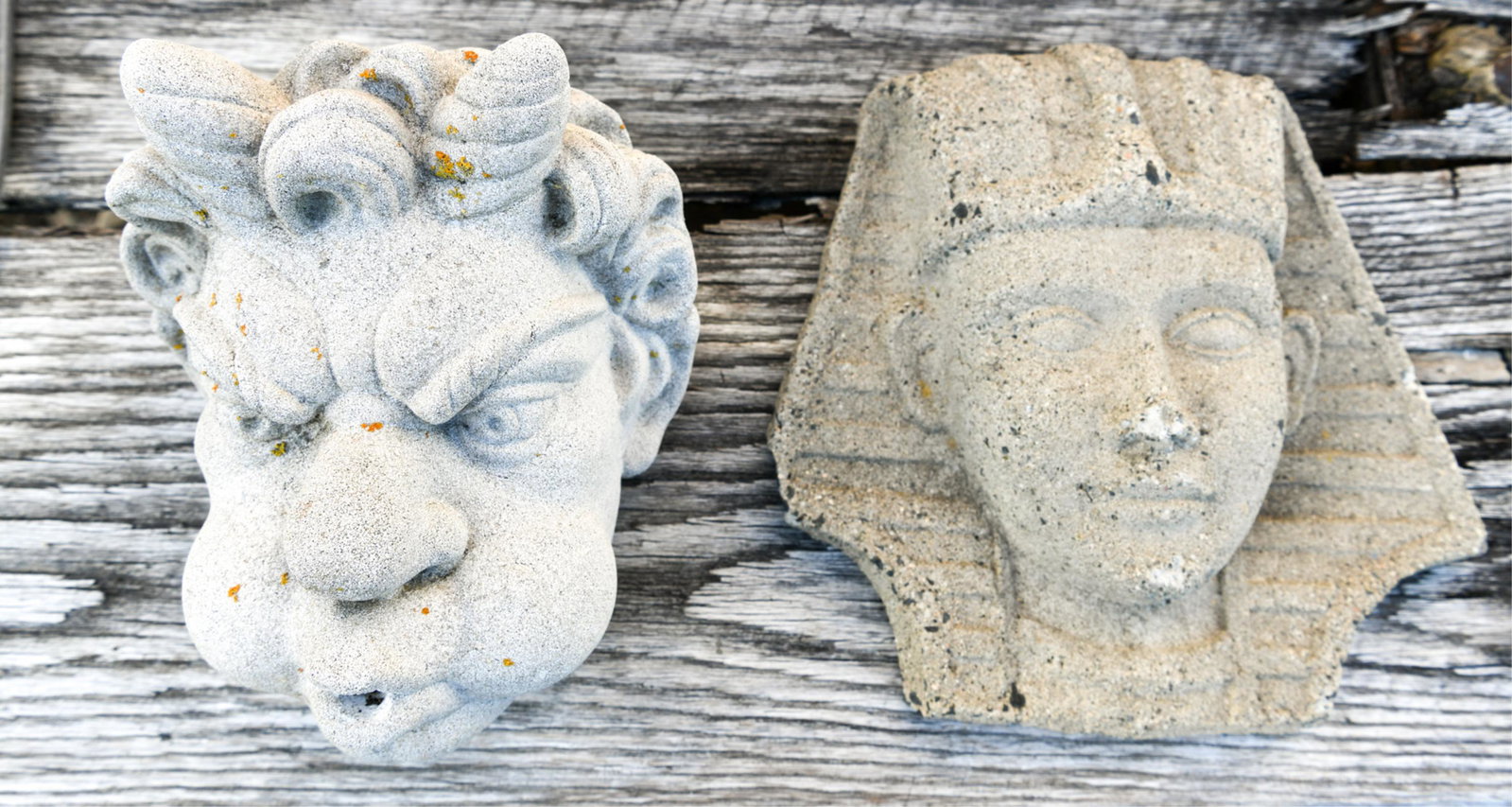 (2) VINTAGE CAST CONCRETE SCULPTURES: Dimensions: H 12" x W 10" x D 7" Condition: Surface aging and small losses