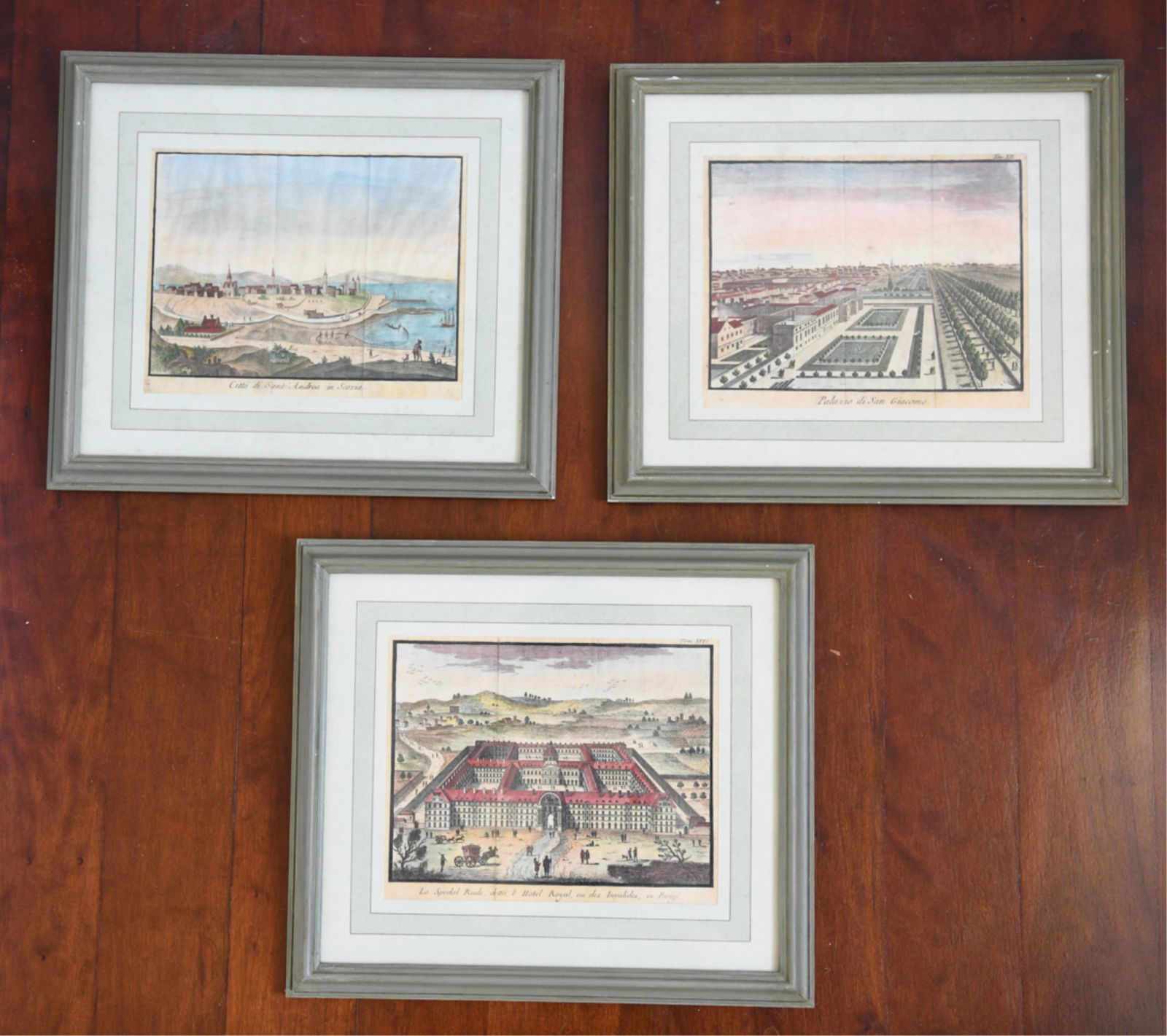 (3) 18TH C. EUROPEAN VIEWS HANDCOLORED ENGRAVINGS (1 of 10)