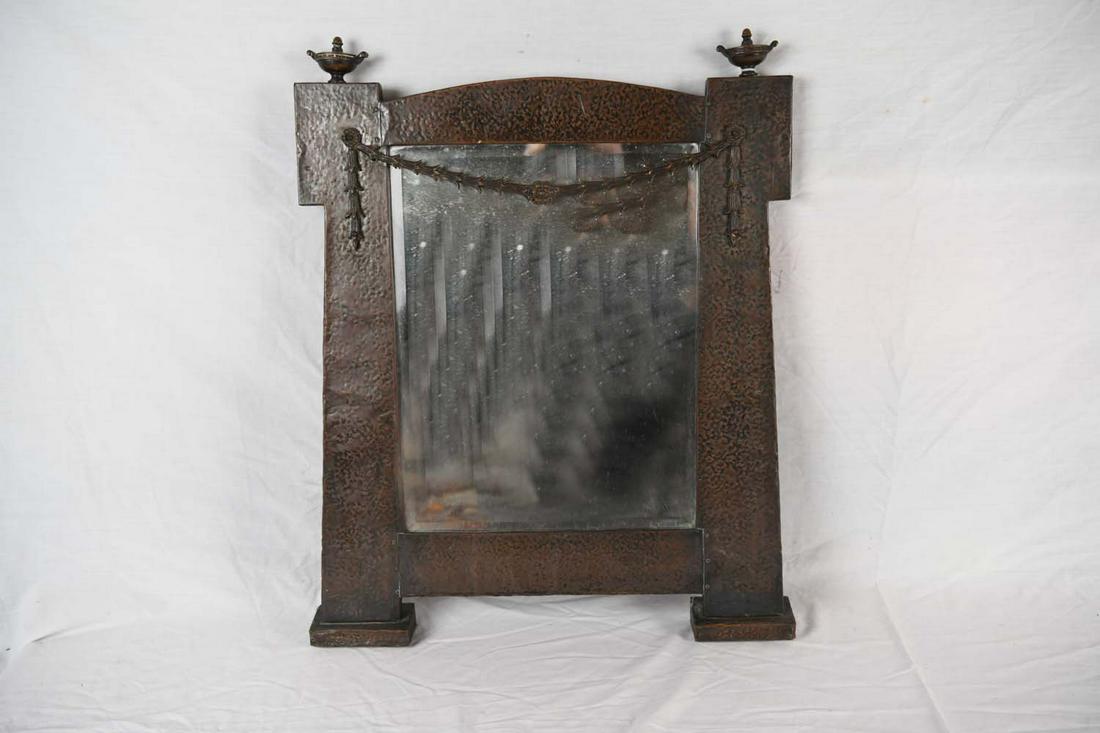 19TH C. ENGLISH HAMMERED METAL FRAMED MIRROR (1 of 8)