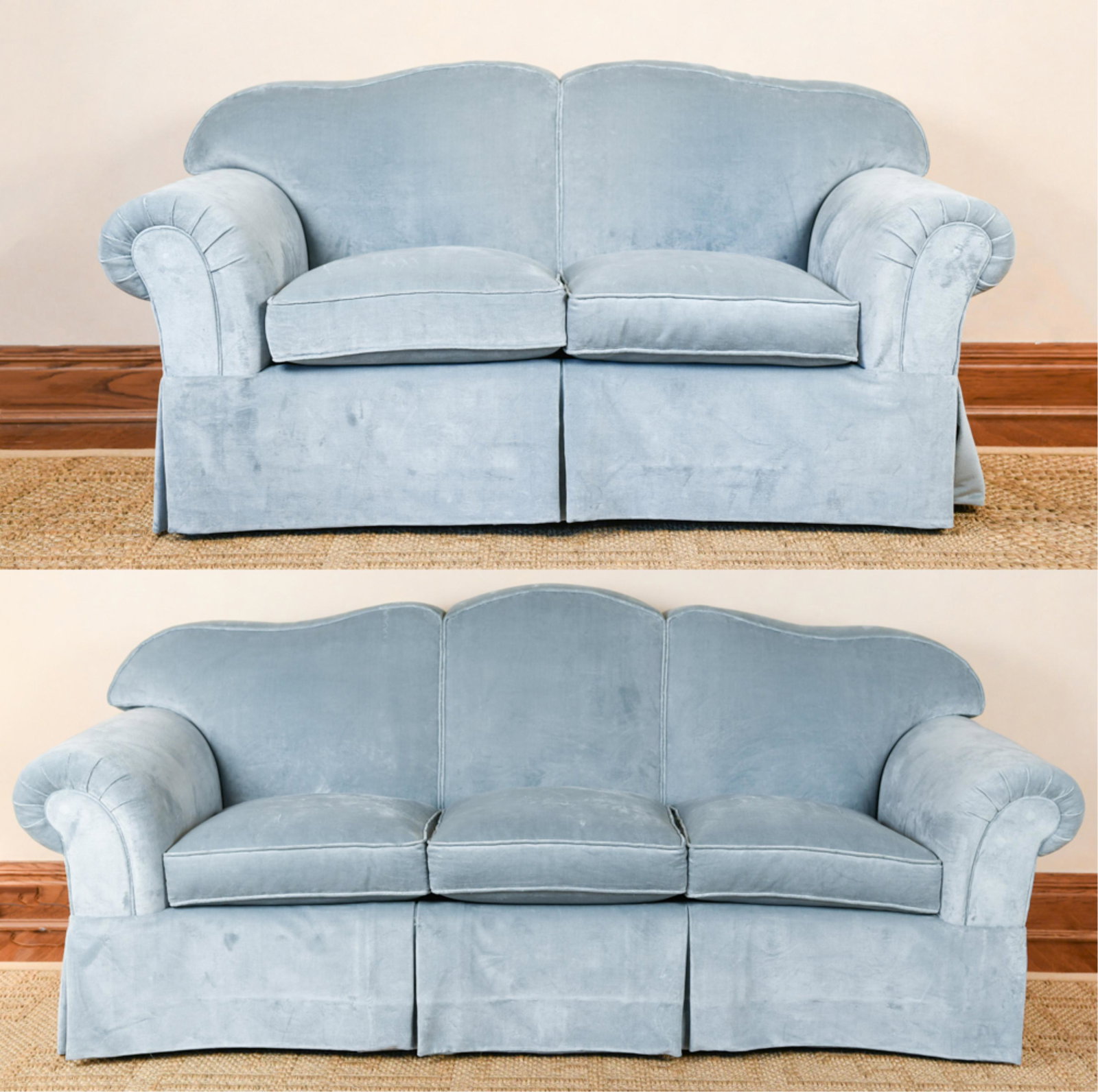 VINTAGE BLUE VELVET UPHOLSTERED SOFA SUITE (1 of 17)