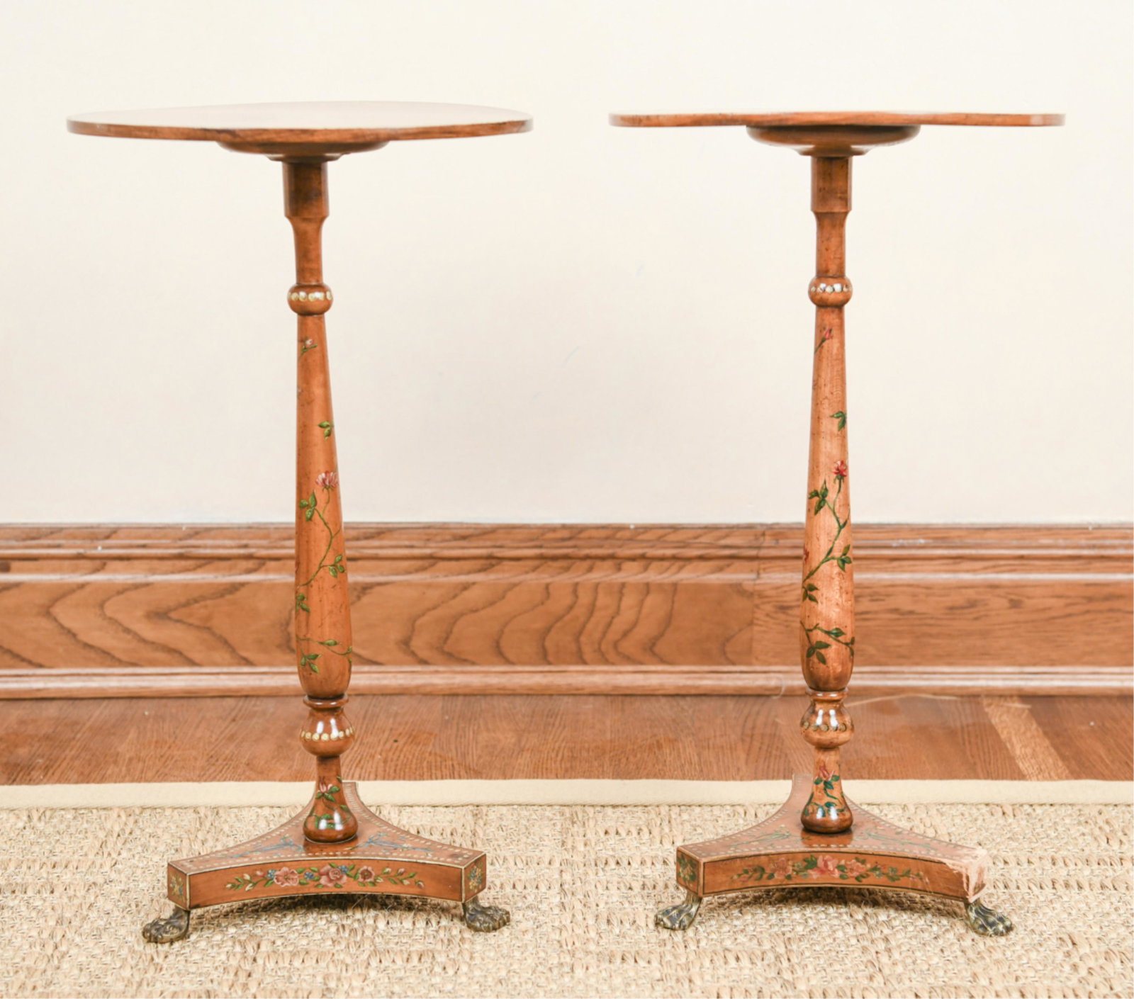 PAIR OF ANTIQUE ADAM STYLE PAINTED CANDLE STANDS (1 of 13)