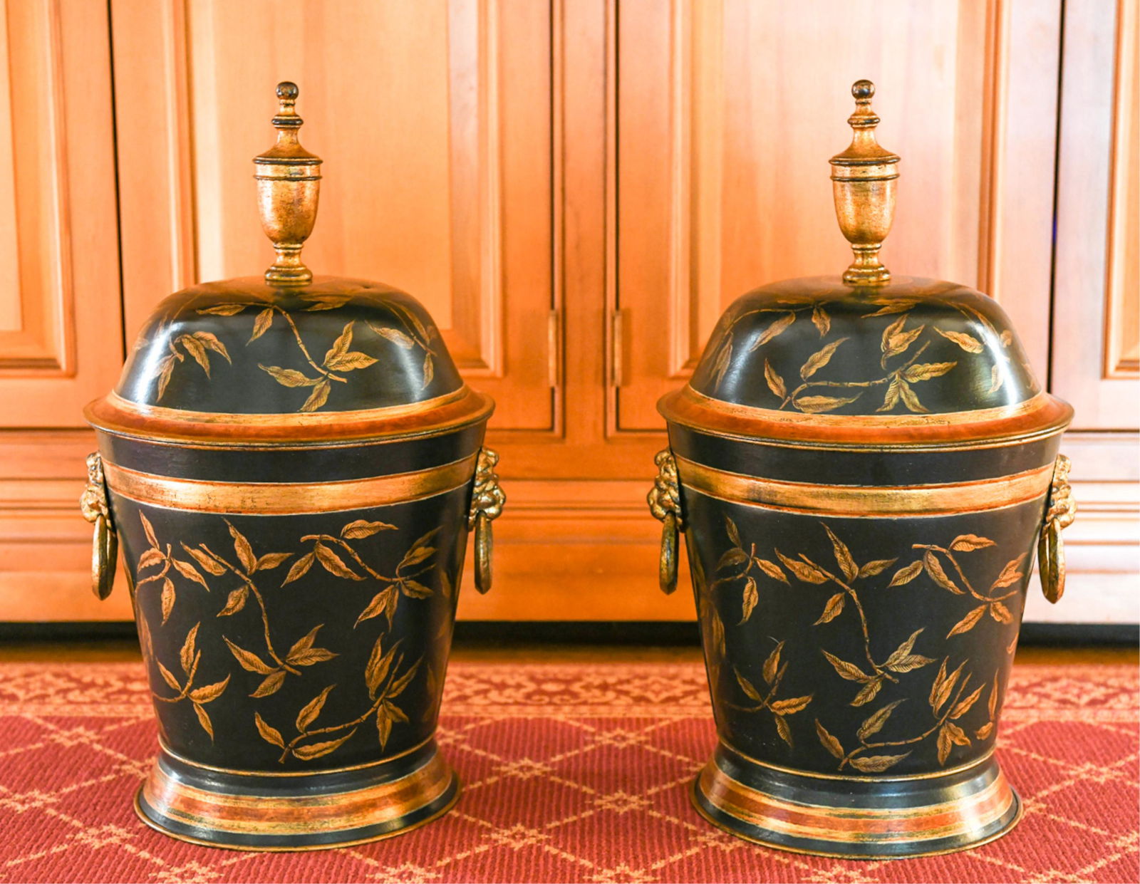 PAIR OF VINTAGE TOLE PAINTED COVERD URNS (1 of 11)