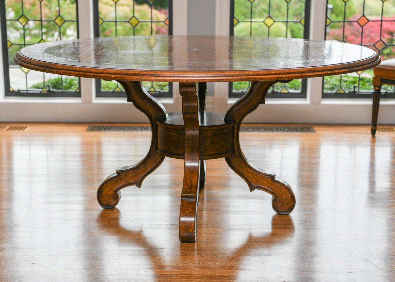 CIRCULAR DINING TABLE WALNUT W/ BRASS INLAY (1 of 13)