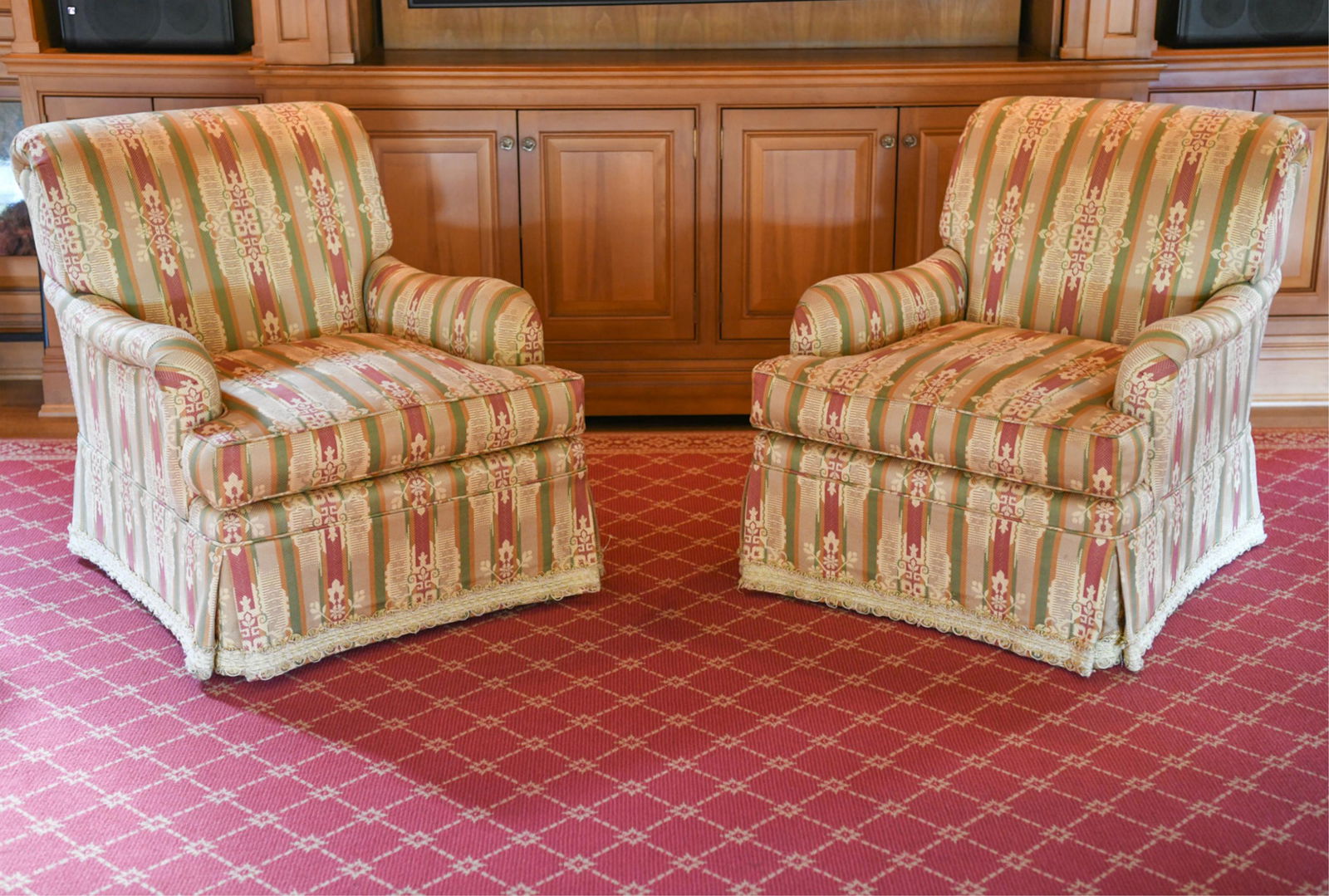 PAIR OF MODERN UPHOLSTERED SWIVEL LOUNGE CHAIRS (1 of 10)