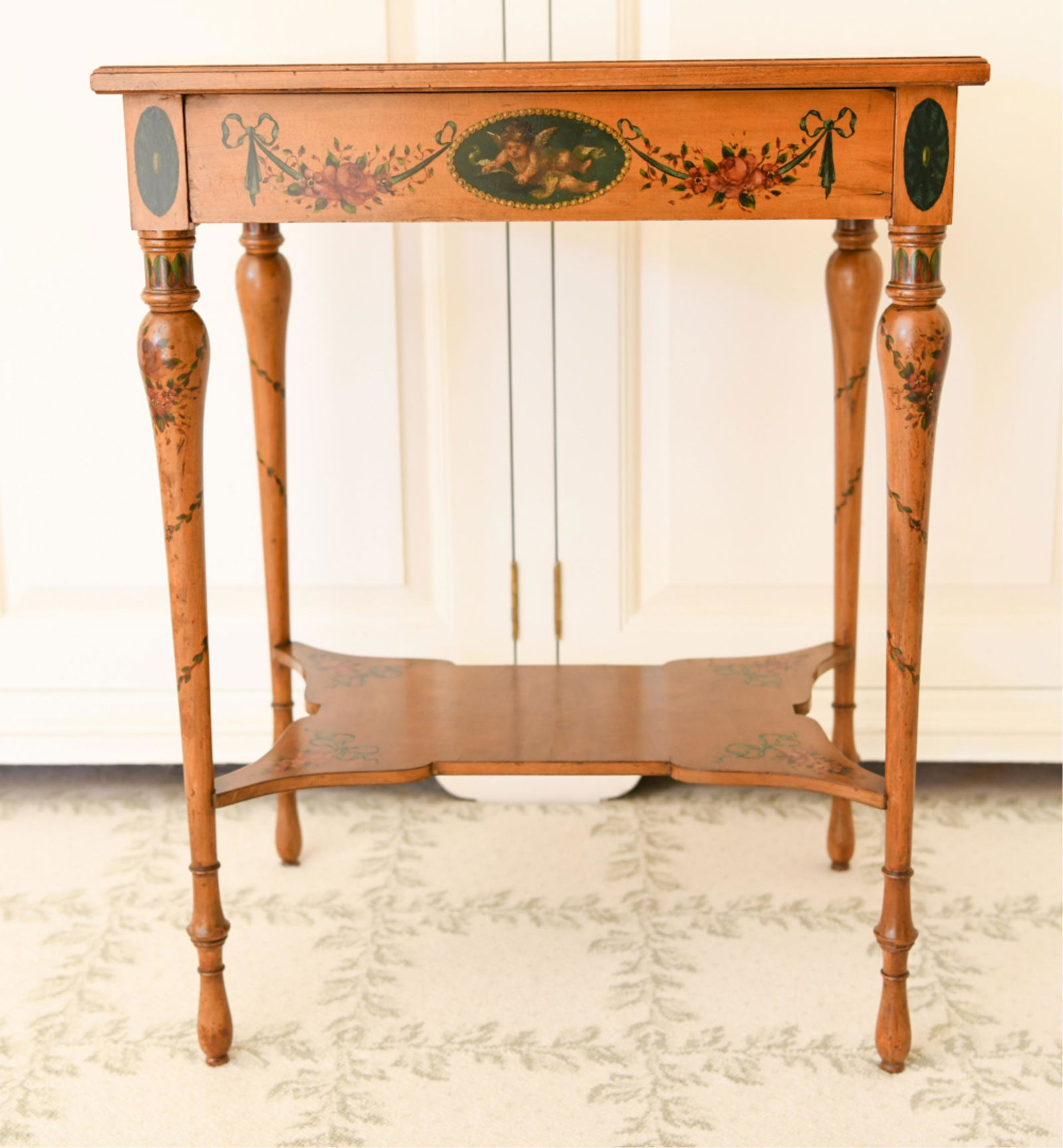 ANTIQUE WALNUT SIDE TABLE W/ ADAMS STYLE PAINTING (1 of 15)