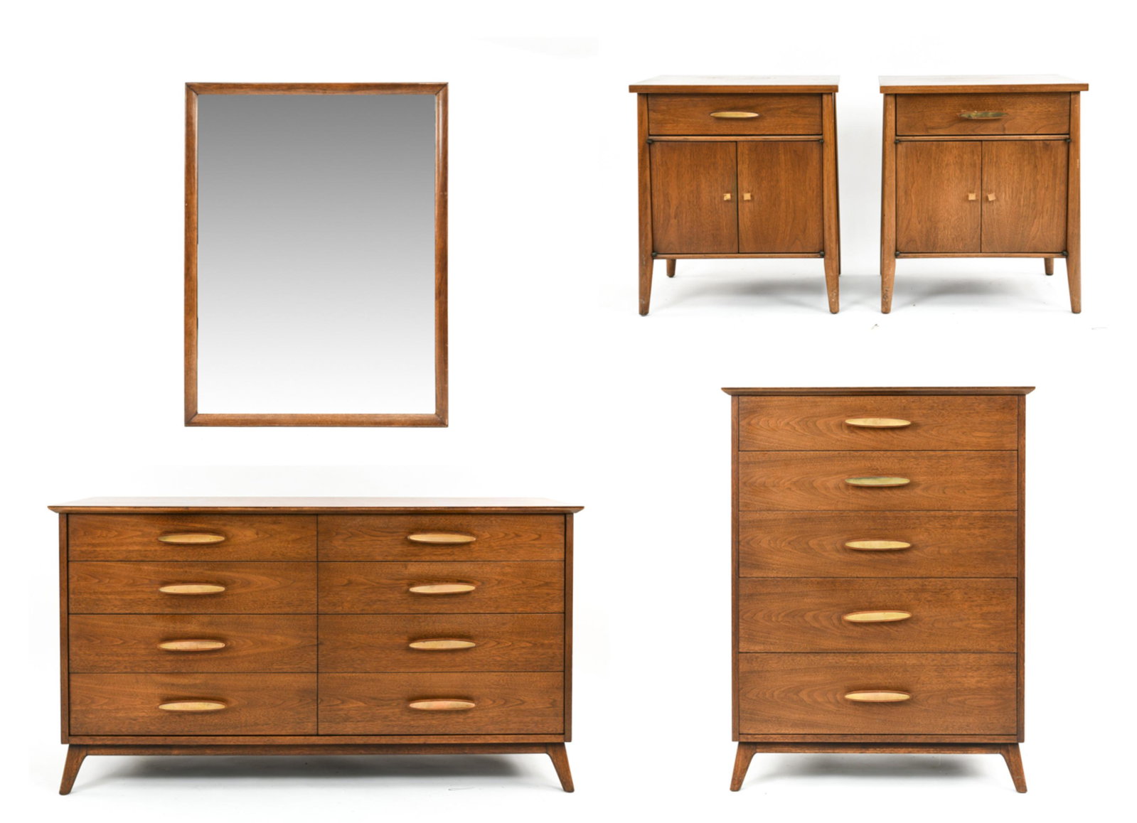HERITAGE HENREDON BEDROOM SUITE: Marked on interior of top drawers. Dimensions: (Dresser) H 33" x W 60" x D 20" Condition: Showing signs of use including some surface scratches, areas with light finish wear, and wear to some corners 