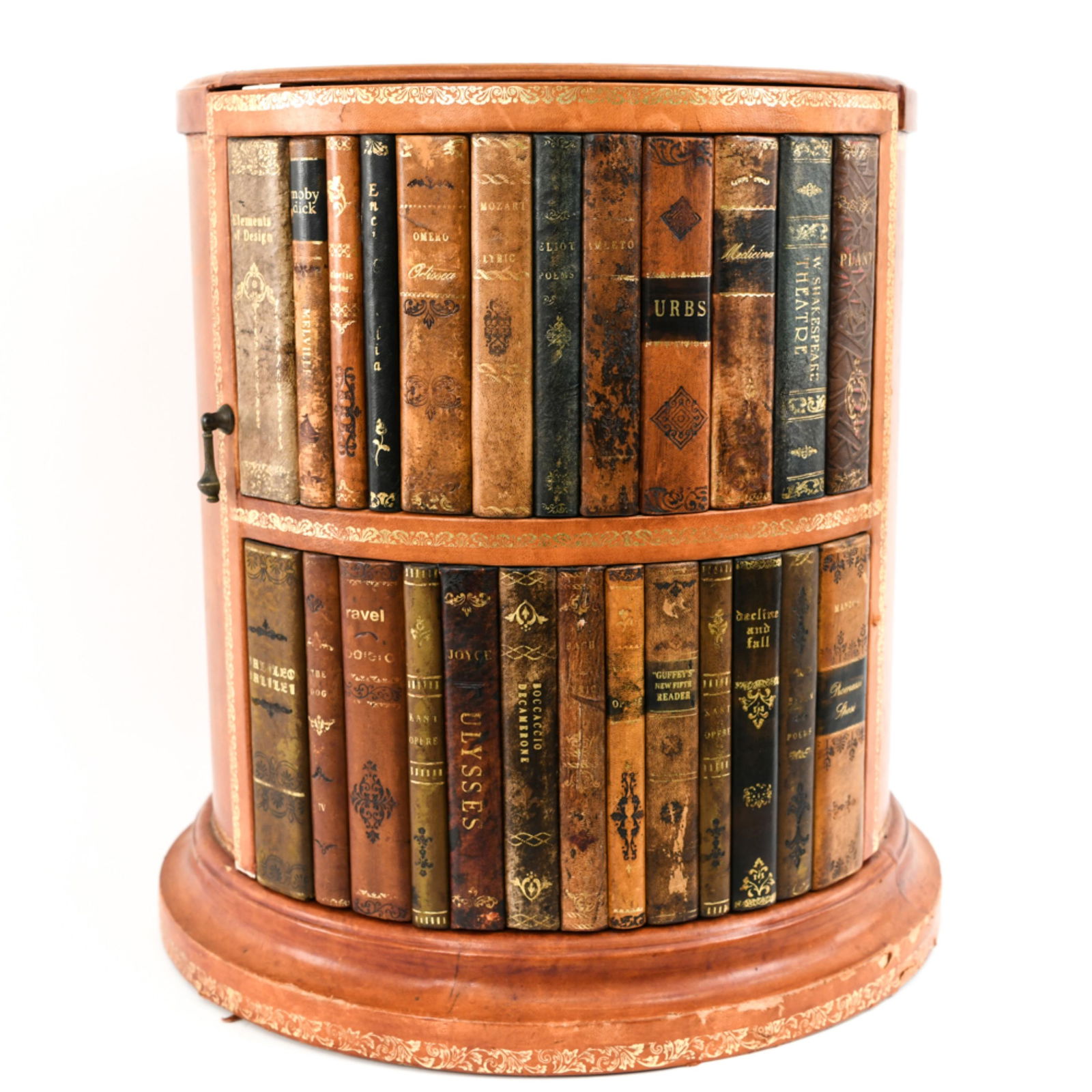 LEATHER CLAD AND FAUX BOOK DRUM TABLE (1 of 9)
