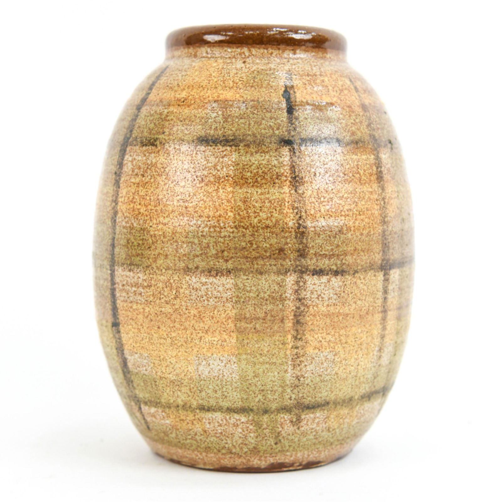 DESIGN TECHNICS CERAMIC VASE: Marked underneath: Design Technics.Dimensions: H 6.75" x Dia. 4.25"Condition: Small flaw to rim in the make.