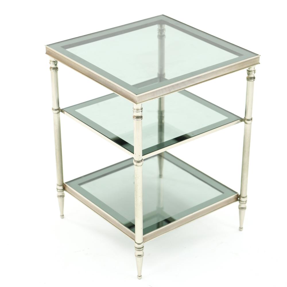 FRENCH NICKEL BRASS AND MIRRORED GLASS SIDE TABLE (1 of 9)