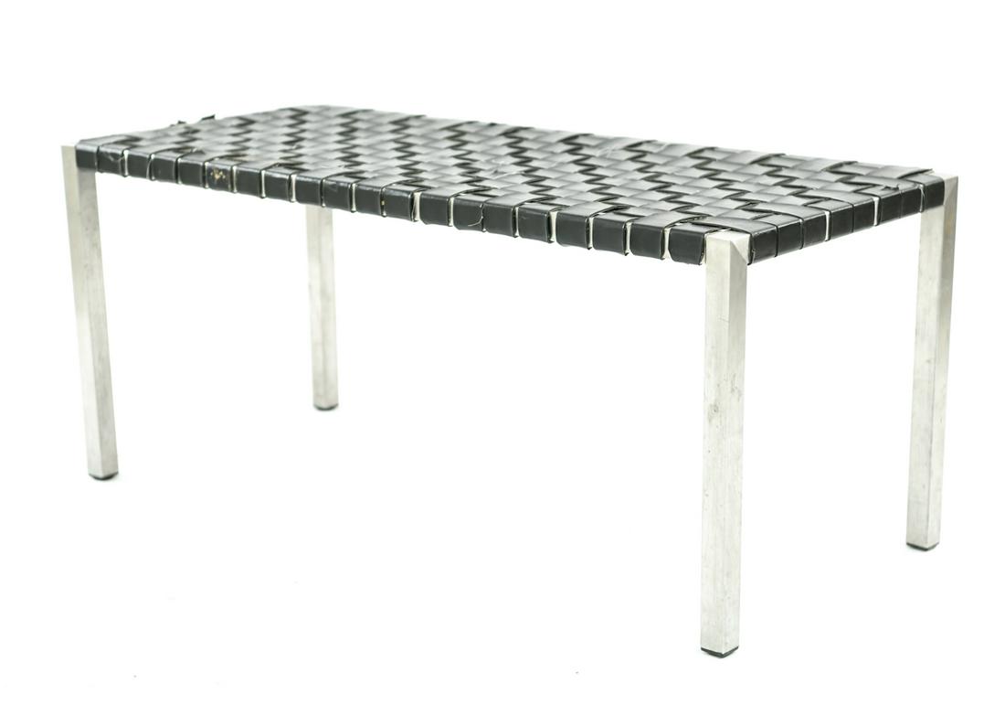 BRUSHED CHROME LEATHER STRAP BENCH (1 of 10)