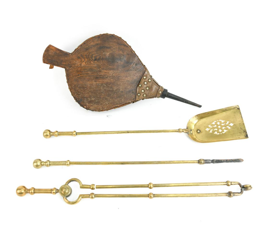 18TH C FIREPLACE TOOLS + BELLOWS (1 of 12)