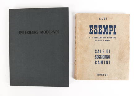 (2) MID-CENTURY EUROPEAN INTERIORS DESIGN BOOKS: Two great mid-century modern books. Esempi by Roberto Aloi is a soft cover book. Published in 1954 is a survey of the best furniture design of the day. Interieurs Moderne is loaded with mid-century