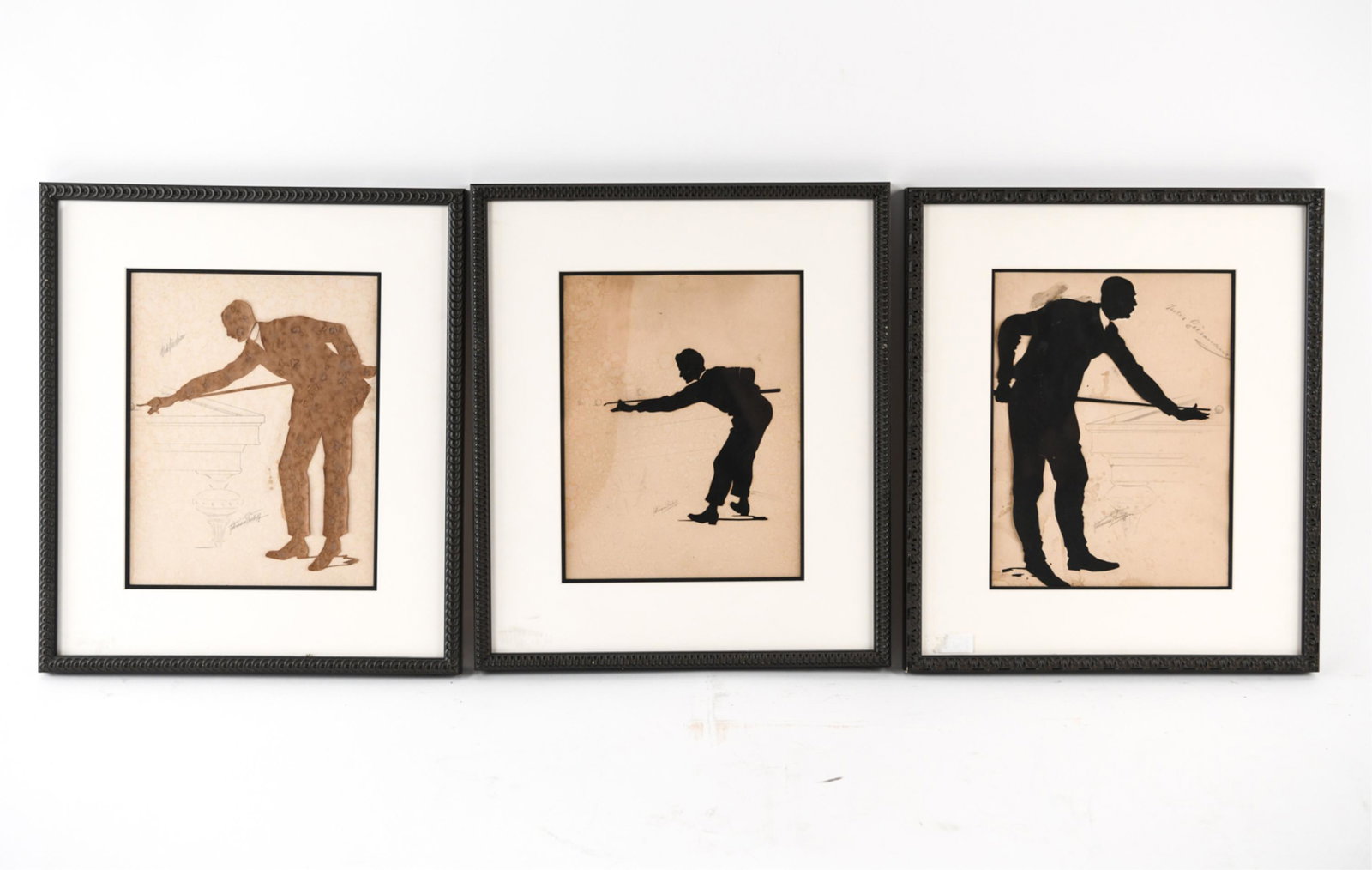ANTIQUE BILLIARDS PLAYERS FRAMED SILHOUETTES (1 of 13)