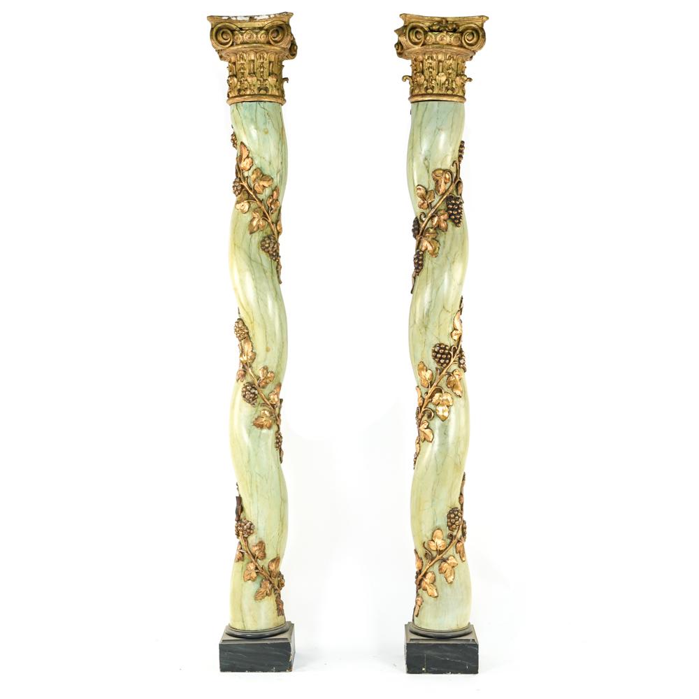 SWEDISH ANTIQUE CARVED & PAINT DECORATED COLUMNS (1 of 12)