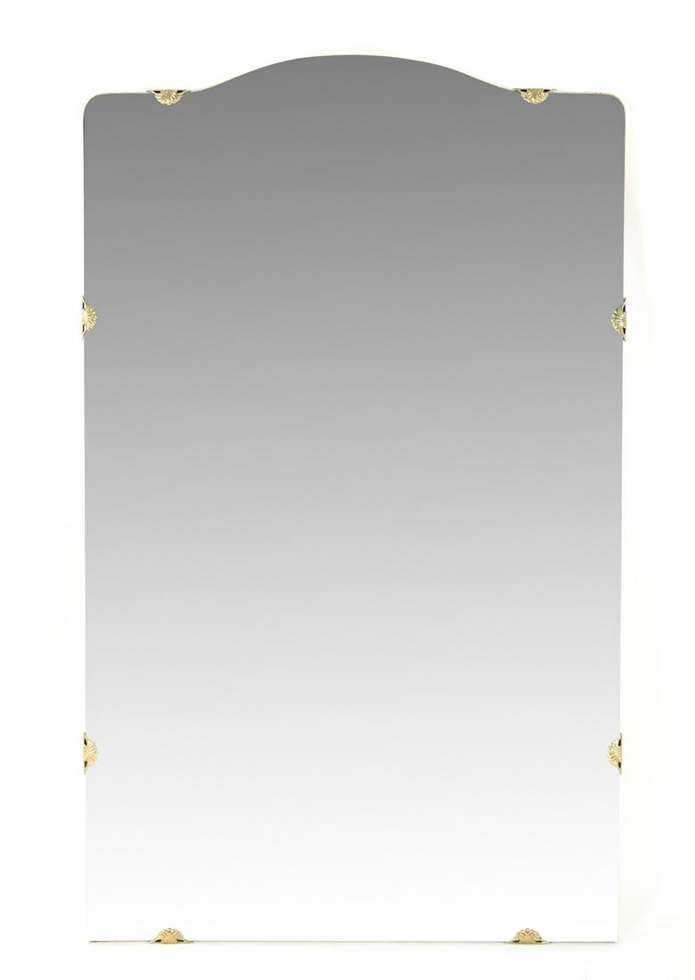 DECORATIVE BRASS MOUNTED BEVELED GLASS WALL MIRROR (1 of 7)