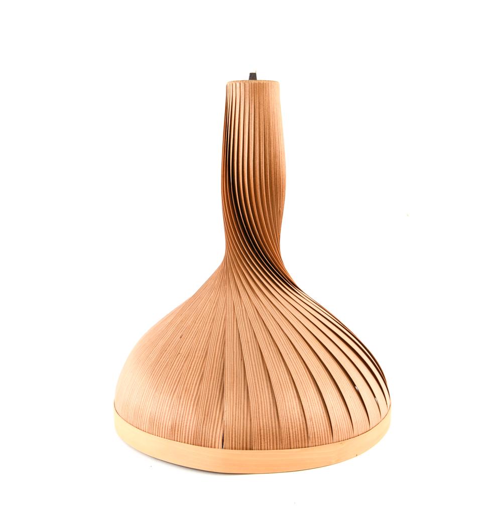 HANS AGNE JAKOBSSON PINE PENDANT LAMP: Dimensions: H 23" x Dia: 18.25" Condition: Euro plug, only one minor crack and a few edge nicks, no major losses.