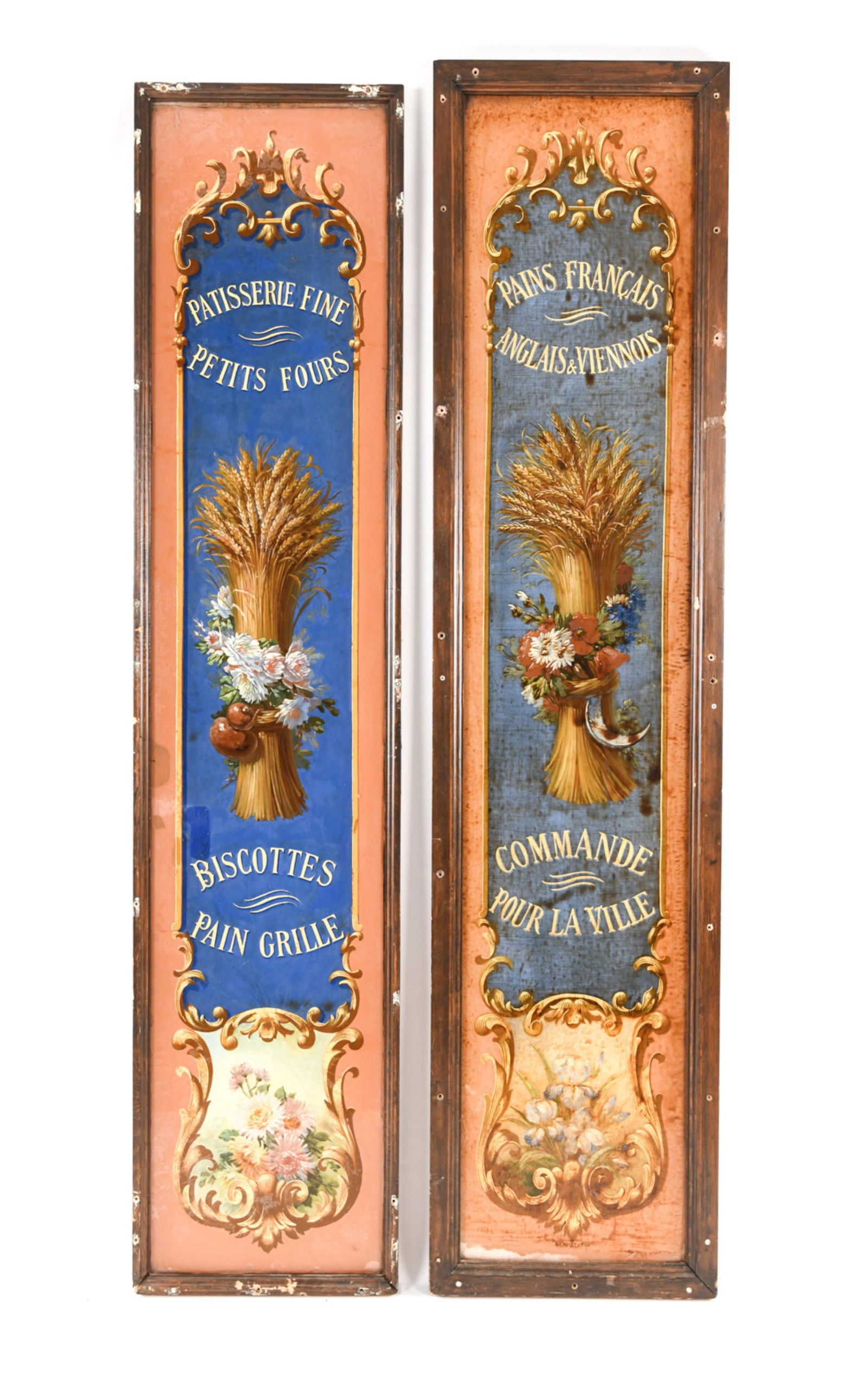 C. 1900 PAIR OF PARISIAN PAINTED GLASS PANELS 7 FT (1 of 14)