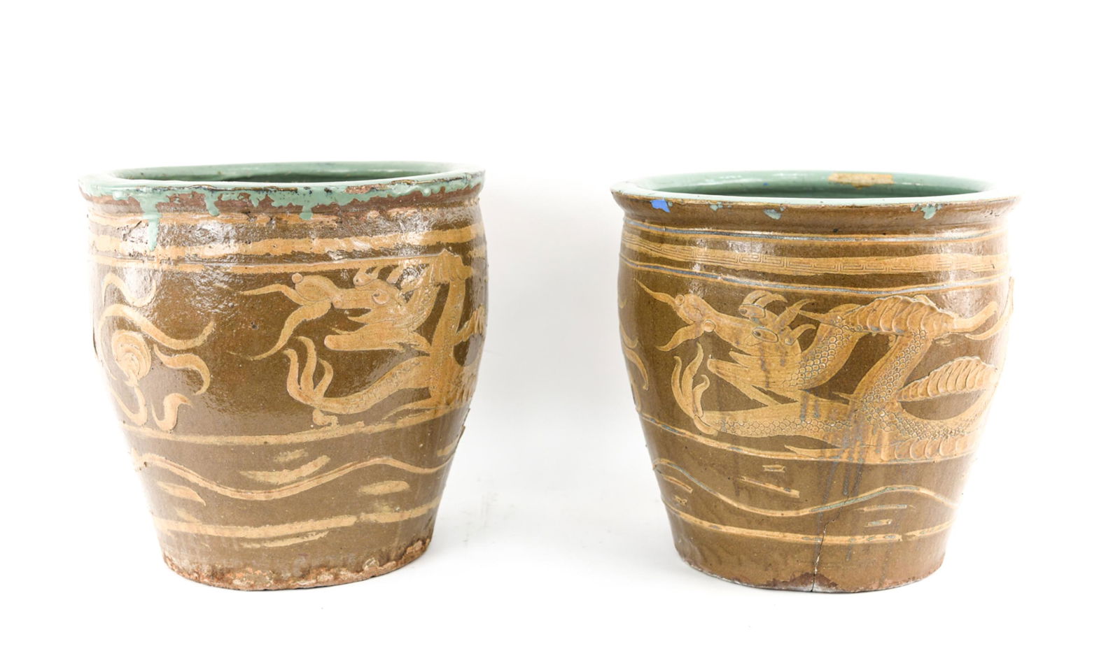 PAIR LARGE ANTIQUE CHINESE DRAGON PLANTERS (1 of 9)