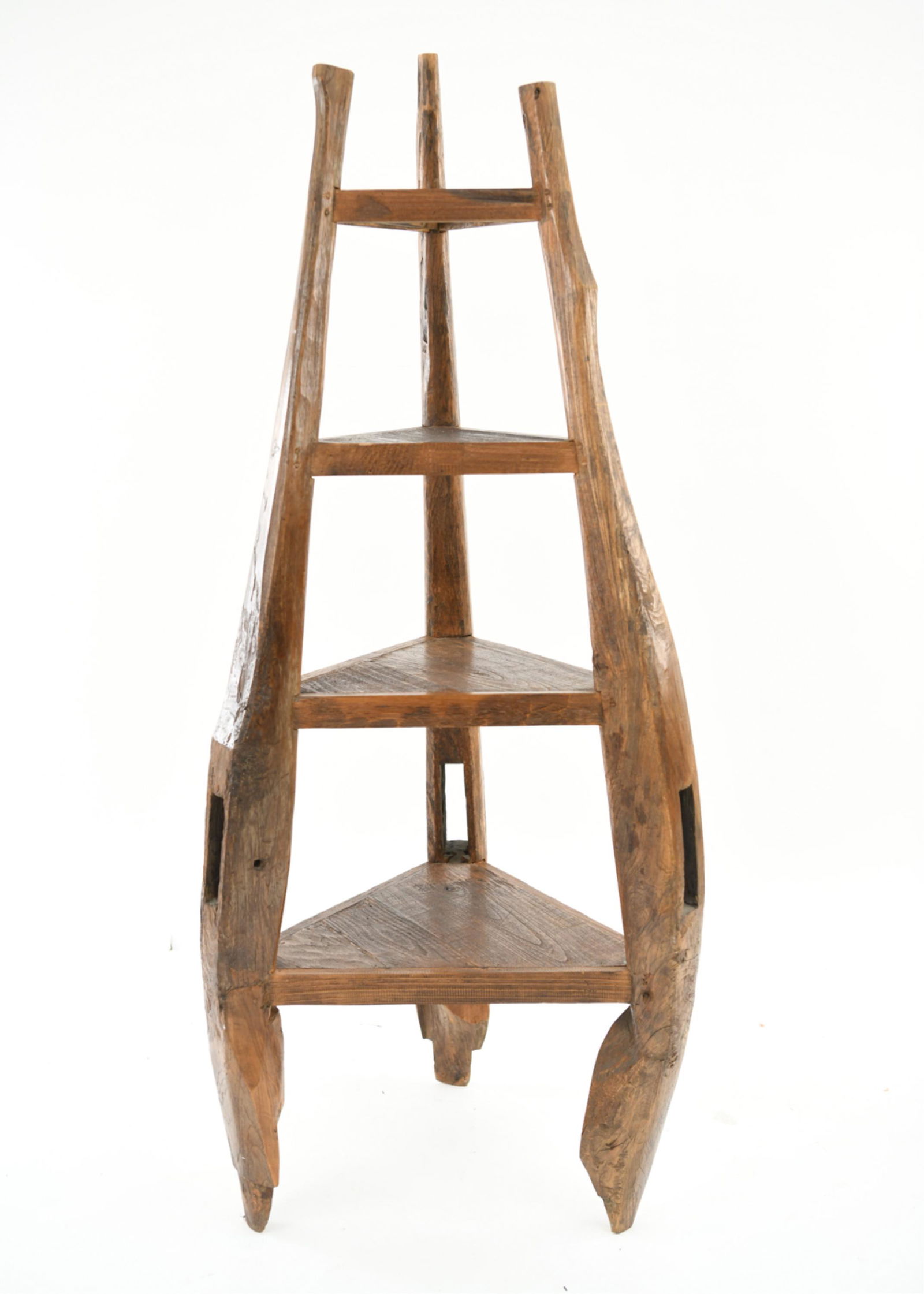 ANTIQUE WOODEN FARM IMPLEMENT CORNER SHELF (1 of 16)