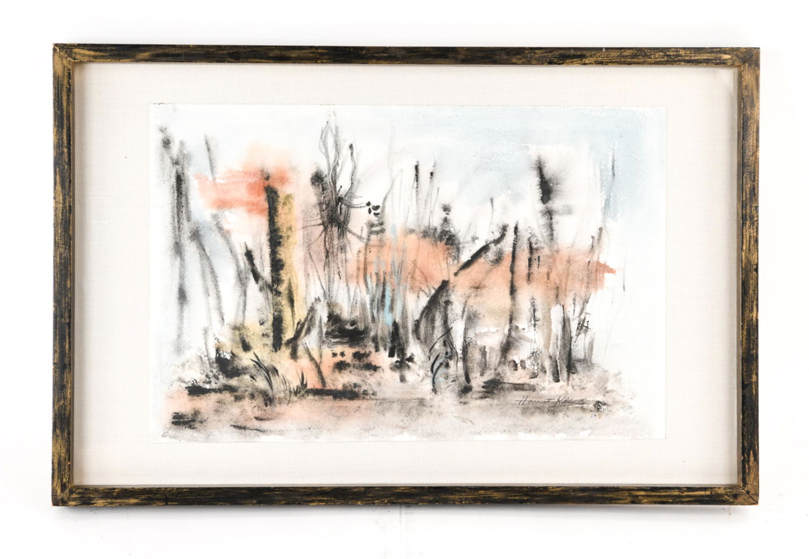 HARRIET KLINE WATERCOLOR ON PAPER: Titled on verso "Glen." Dimensions: (Frame) H 16" x W 24.5", (Paper) H 11.75" x W 18" Condition: No issues to note.
