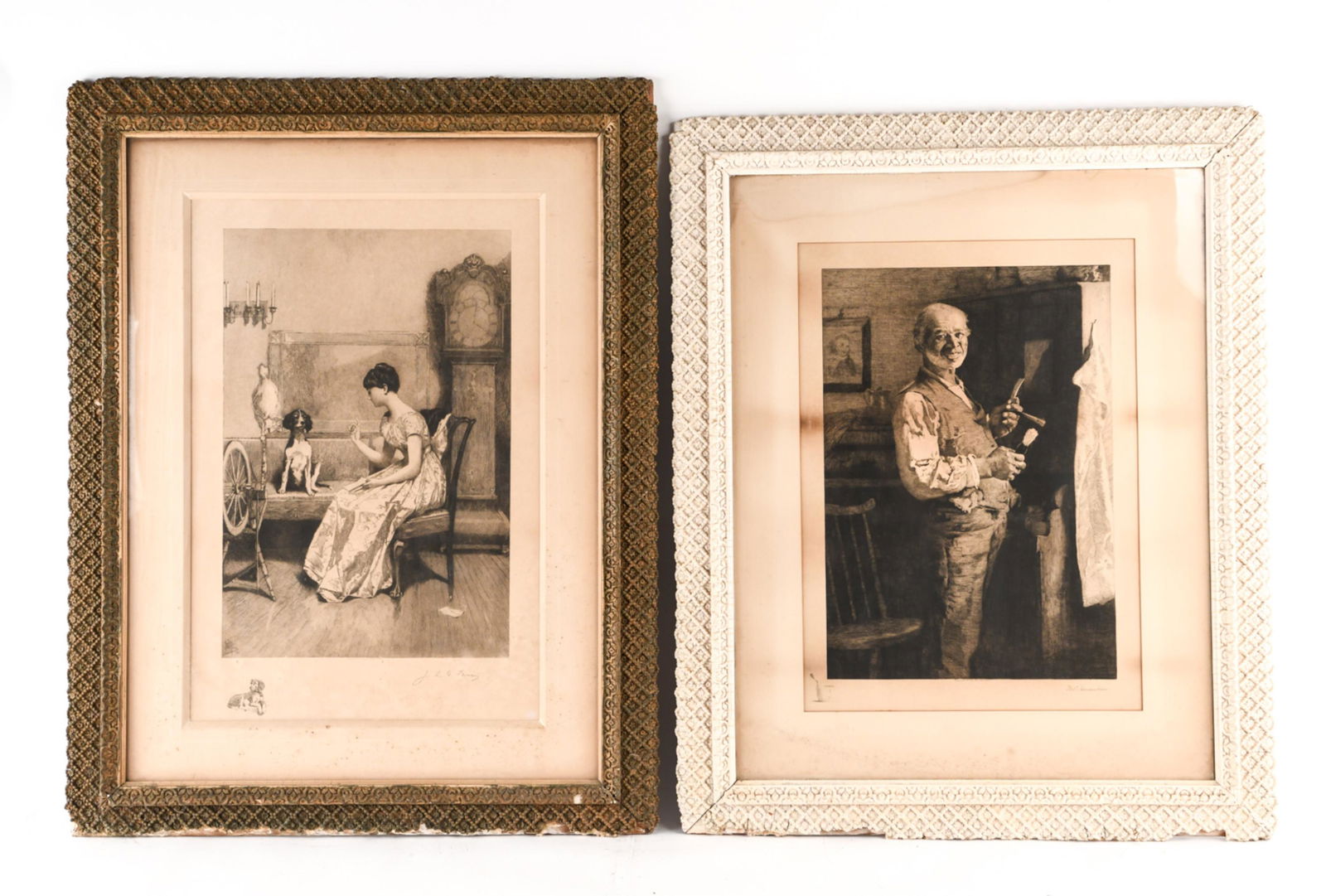 JEAN LEON GEROME FERRIS PENCIL SIGNED + OTHER: Two large scale pencil signed 19th century engravings. One signed J.L.G. Ferris, the other indistinct signature. Dimensions: (Ferris) (Frame) H 37" x W 28", (Sight) H 25" x W 17" Condition: Age toning