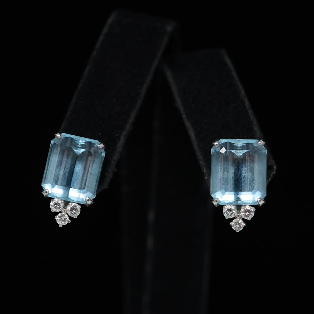 14K GOLD, AQUAMARINE, AND DIAMOND EARRINGS (1 of 10)