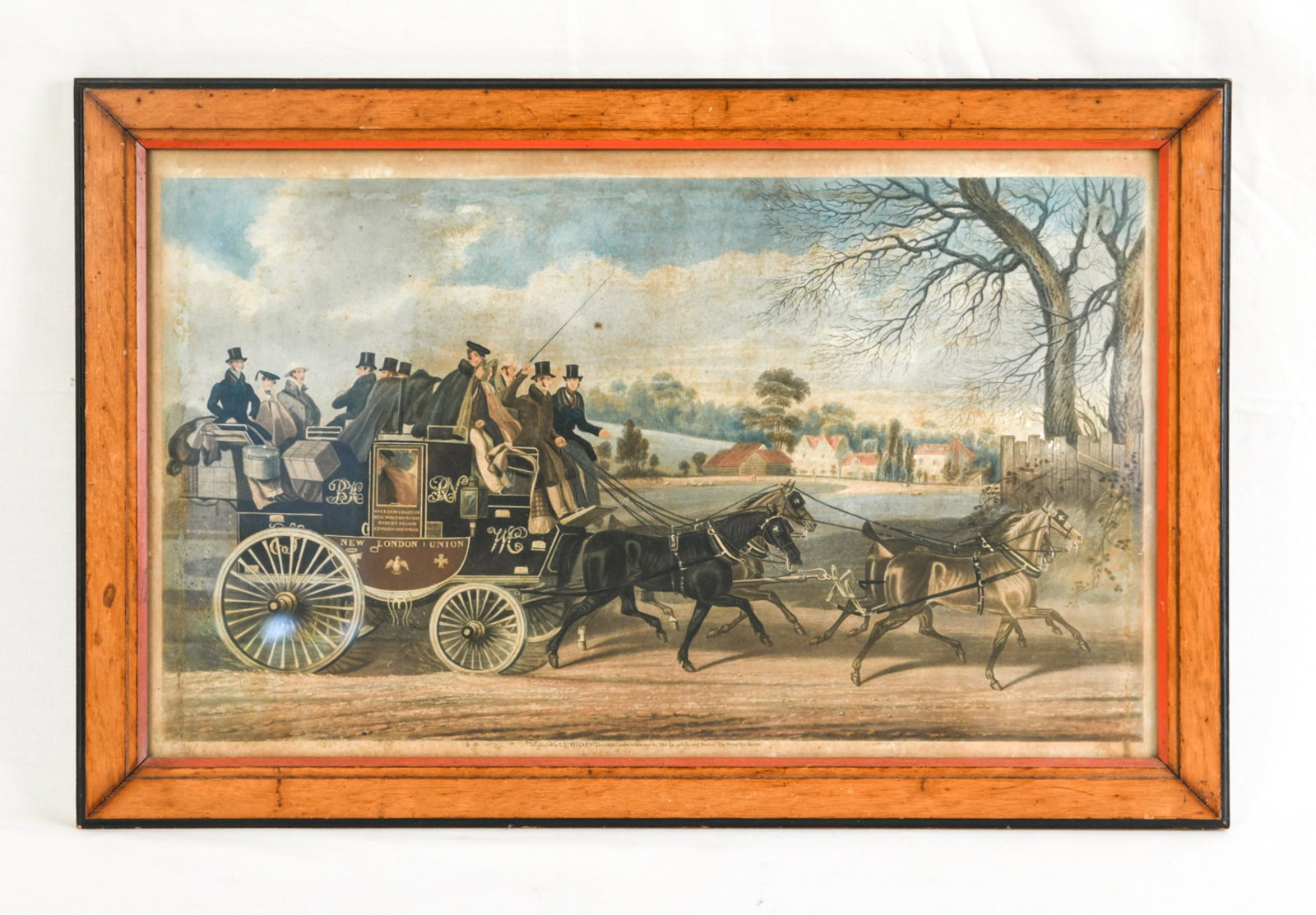 19TH CENTURY BRITISH COACHING ENGRAVING: Dimensions: (Frame) H 16.5" x W 25", (Sight) H 13" x W 22" Condition: Some small losses to image. Toning.