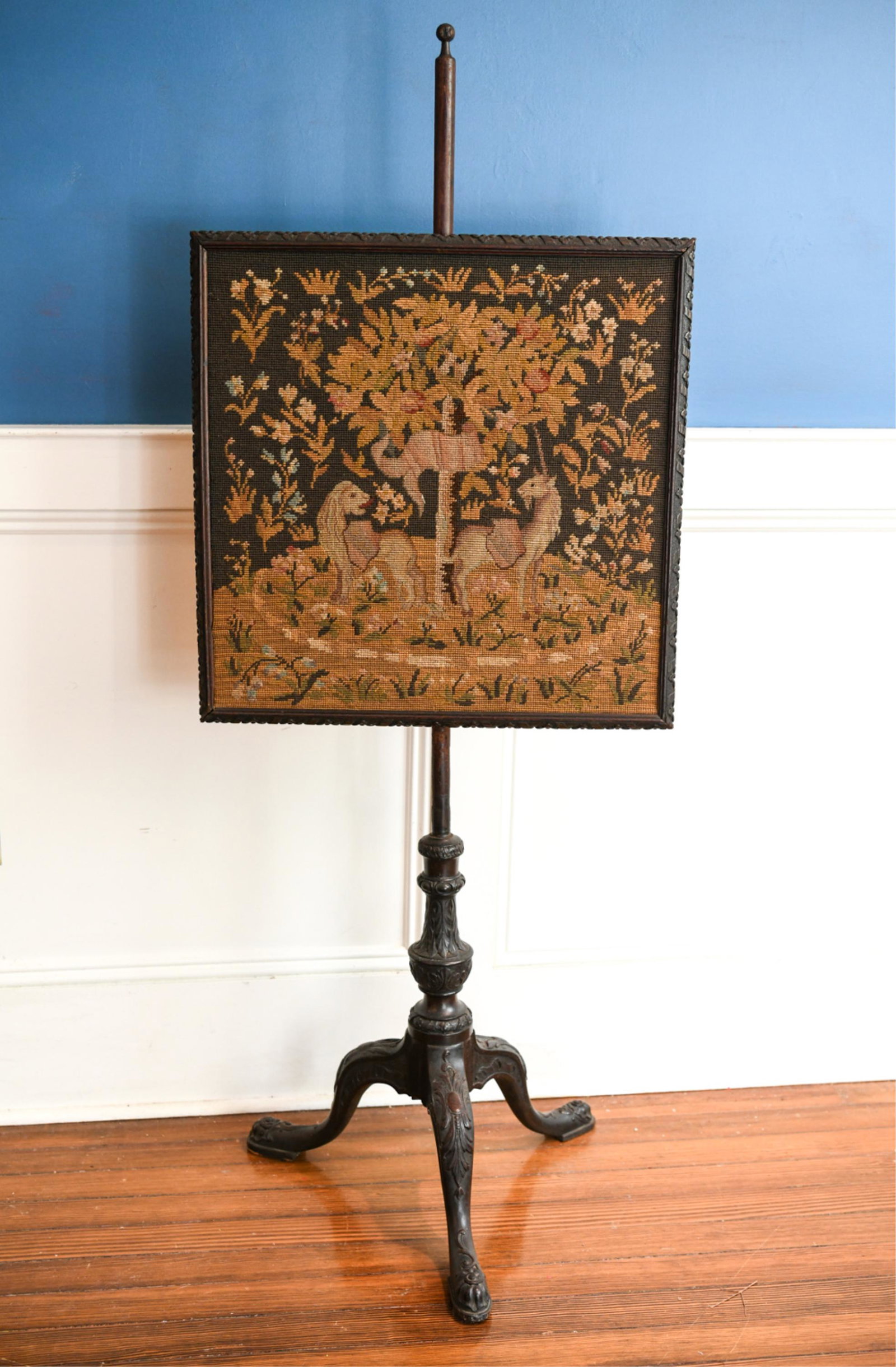 19TH CENTURY NEEDLEPOINT FIRE POLE SCREEN (1 of 12)