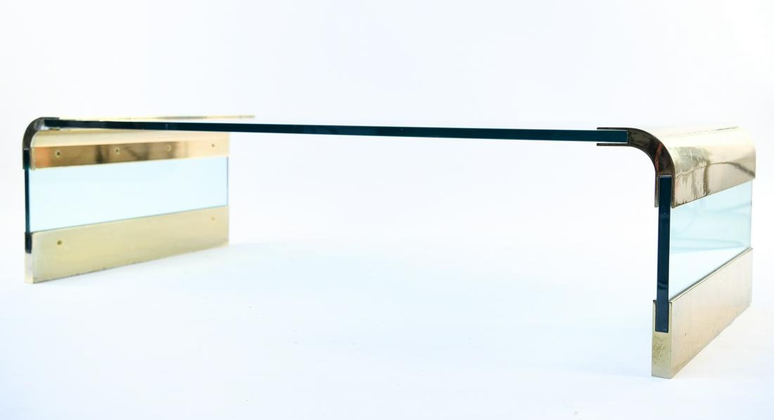 PACE STYLE GLASS & BRASS WATERFALL COFFEE TABLE (1 of 11)