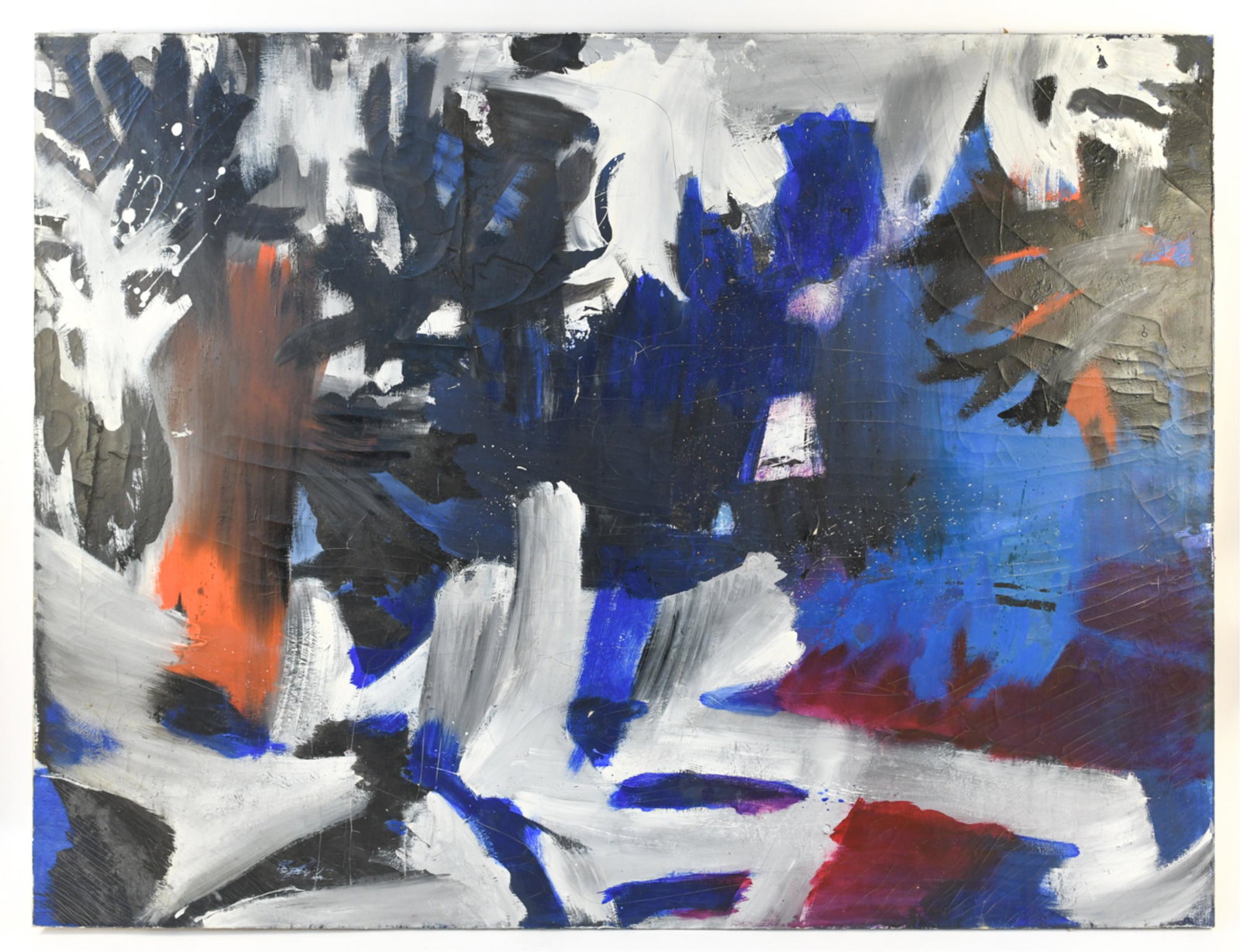 LUCIA WILCOX MONUMENTAL ABSTRACT O/C 1964: Labeled verso 1964 Dimensions: H 90" x W 68" Condition: Wear consistent with age including crackling and paint loss.