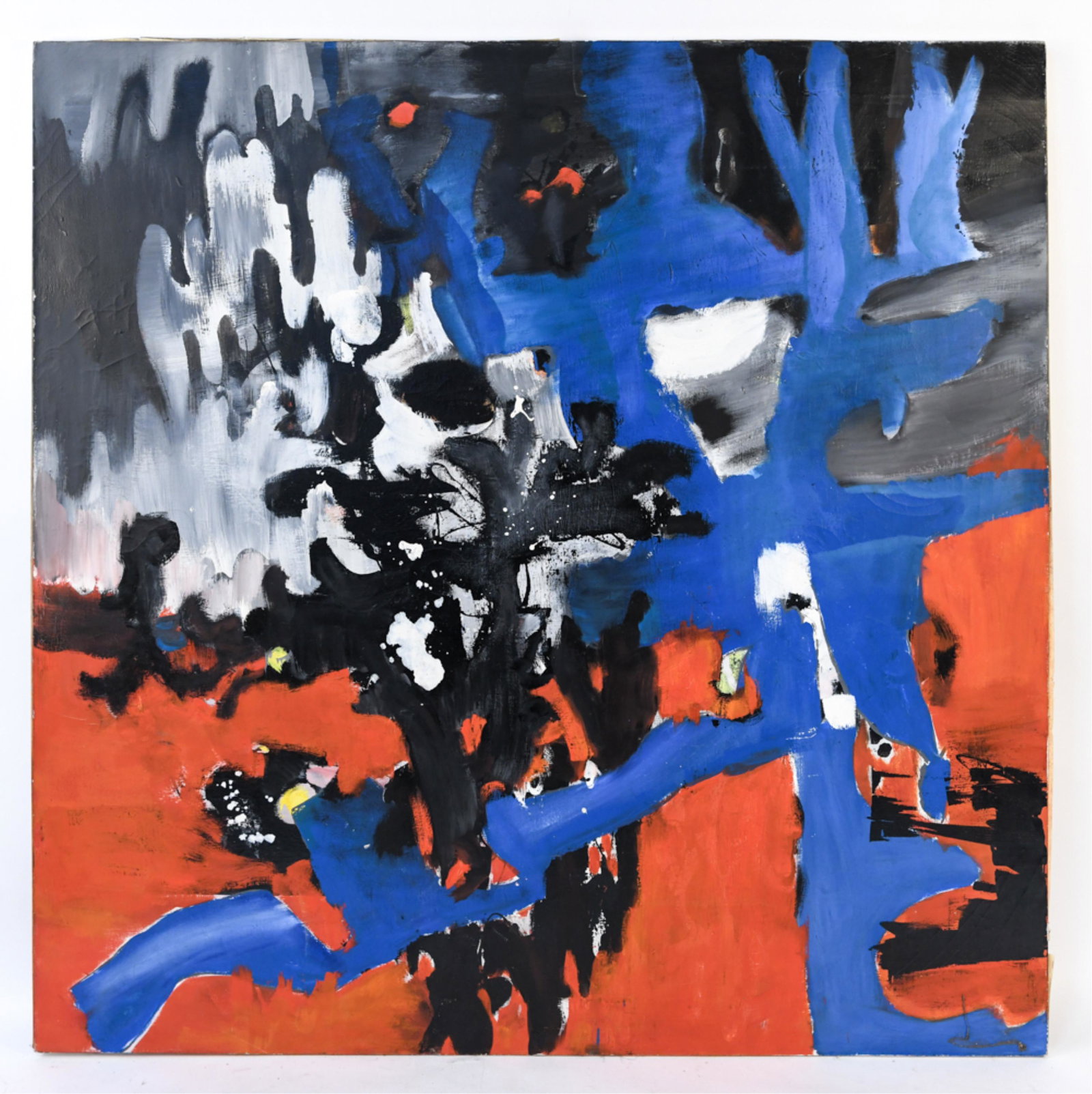 LUCIA WILCOX MONUMENTAL ABSTRACT O/C 1964: Dated verso 1964 Dimensions: H 68" x W 68" x D 1.75" Condition: Crackling to surface and paint loss to edges.