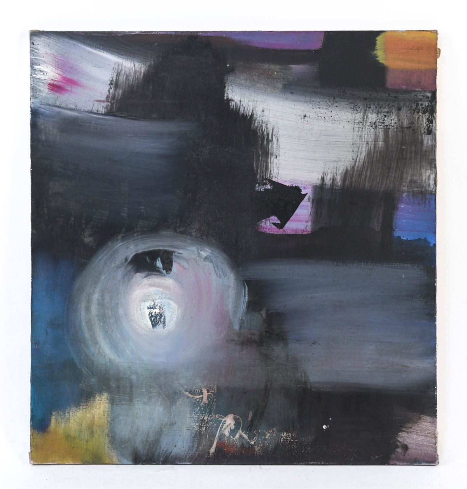 LUCIA WILCOX ABSTRACT O/C 1964: Dated verso 1964. Dimensions: H 48" x W 45" Condition: Showing signs of wear including crackling and spots of paint loss.