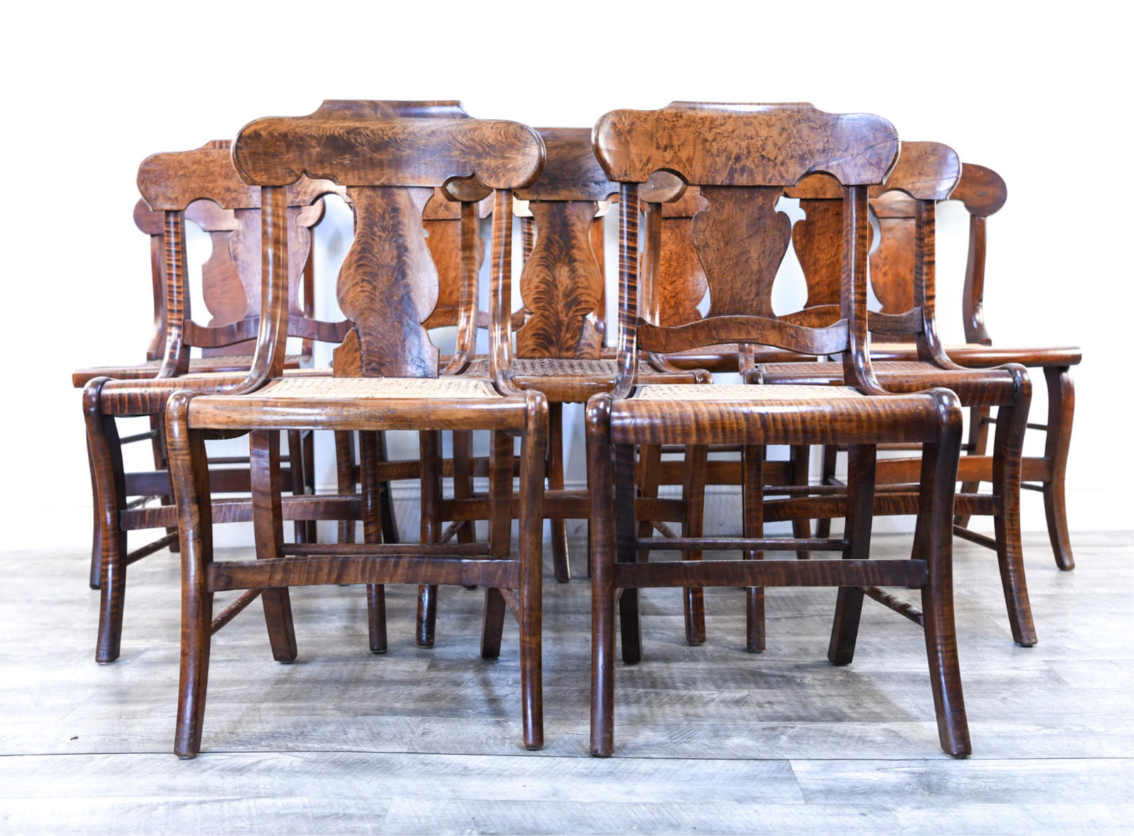 (9) 19TH C. FLAME MAHOGANY SIDE CHAIRS (1 of 18)