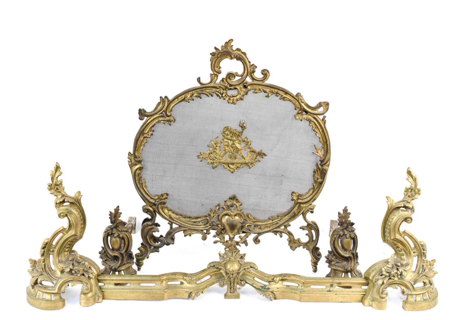 BRASS CHERUBS FIREPLACE GROUPING (1 of 7)