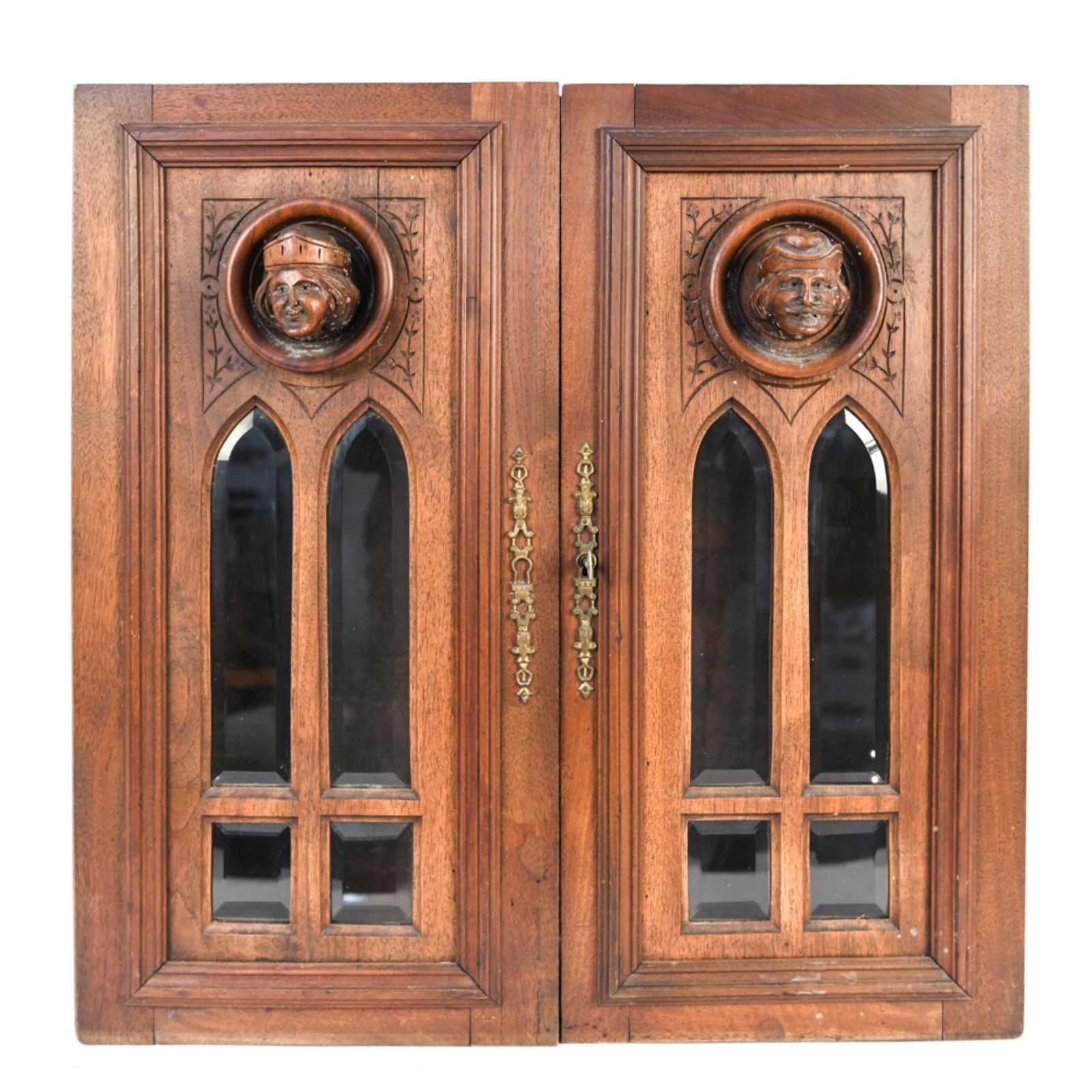 ARTS AND CRAFTS CARVED FIGURAL CABINET (1 of 9)