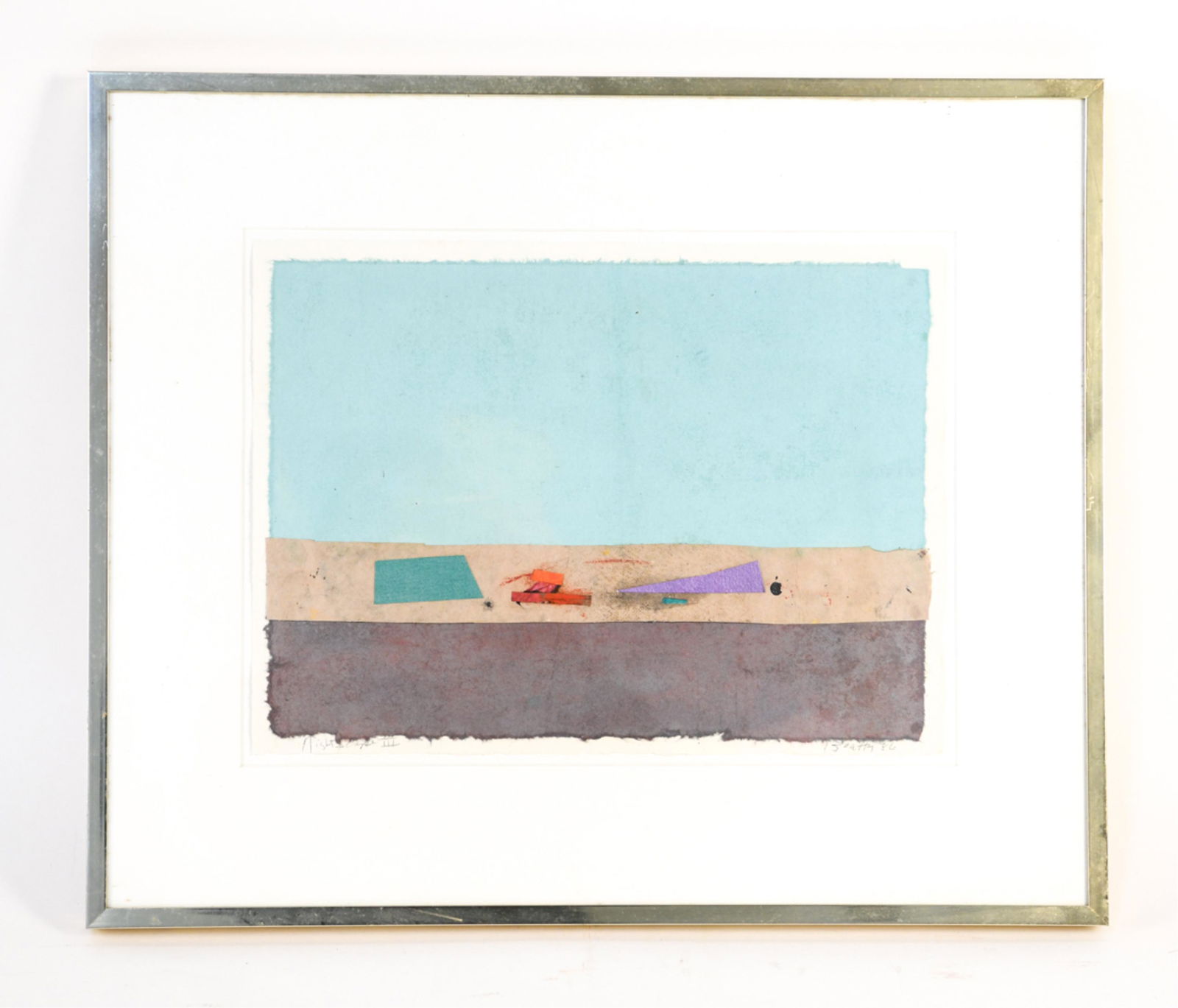 LOIS MASOR BEATTY (AMERICAN 1943-) COLLAGE ART: Titled Nightscape III, signed Beatty and dated 86 on front bottom with gallery tags on verso. Dimensions: (Frame) H 18.5" x W 20" (Sight) H 11.75" x W 15.5" Condition: Wear consistent with age includi