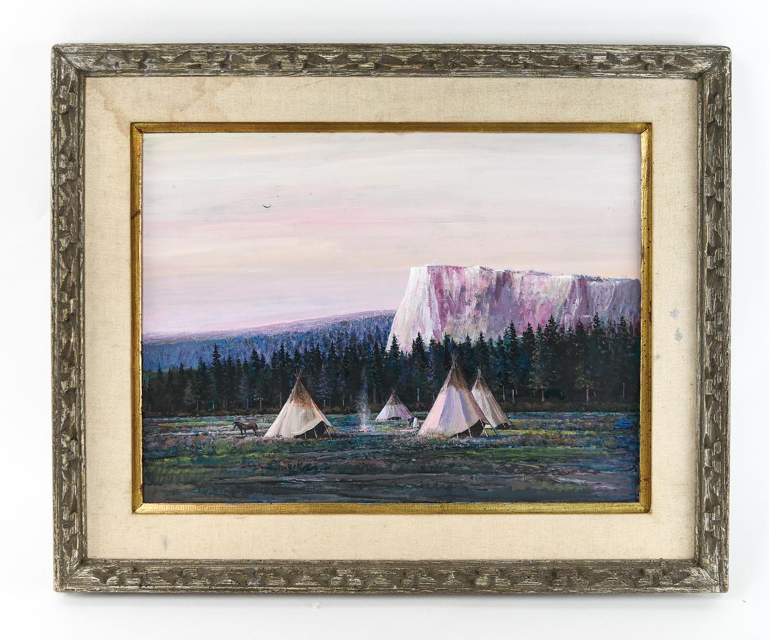 H. HAWKS OIL ON MASONITE WESTERN SCENE (1 of 9)