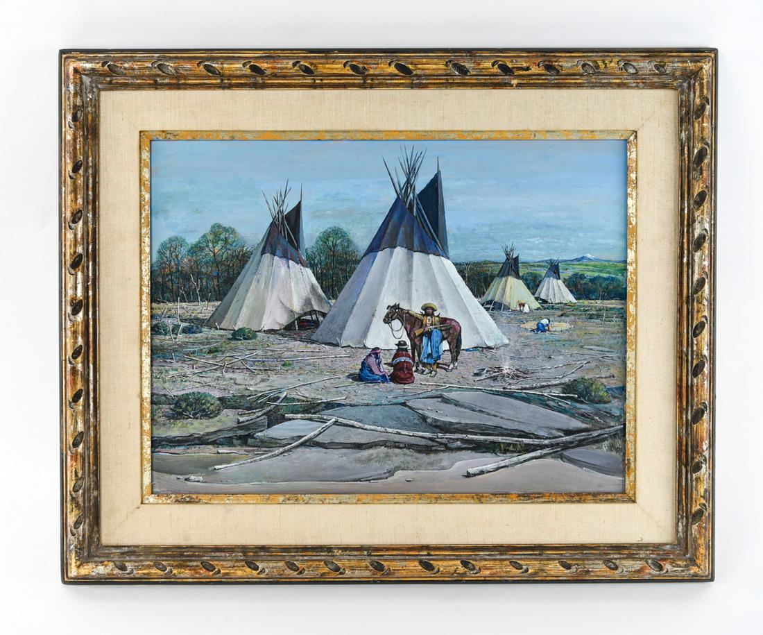 H. HAWKS OIL ON MASONITE WESTERN SCENE (1 of 10)