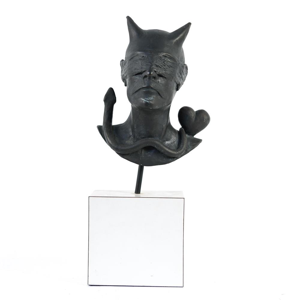 BRONZE BLINDFOLDED DEVIL SCULPTURE BUST (1 of 11)