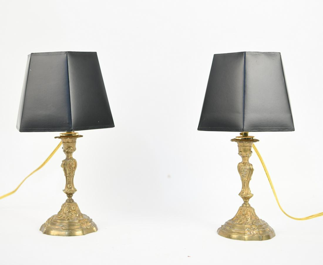 PAIR OF ANTIQUE BRASS CANDLESTICK LAMPS (1 of 16)