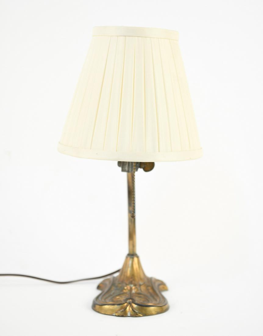 ART NOUVEAU PIANO LAMP: Dimensions: (Top of socket) H 12.5" x W 4.75" x D 7" Condition: Functional. Wear consistent with age and use including scratches, scuffs and finish loss. Some patina and oxidation to surface.