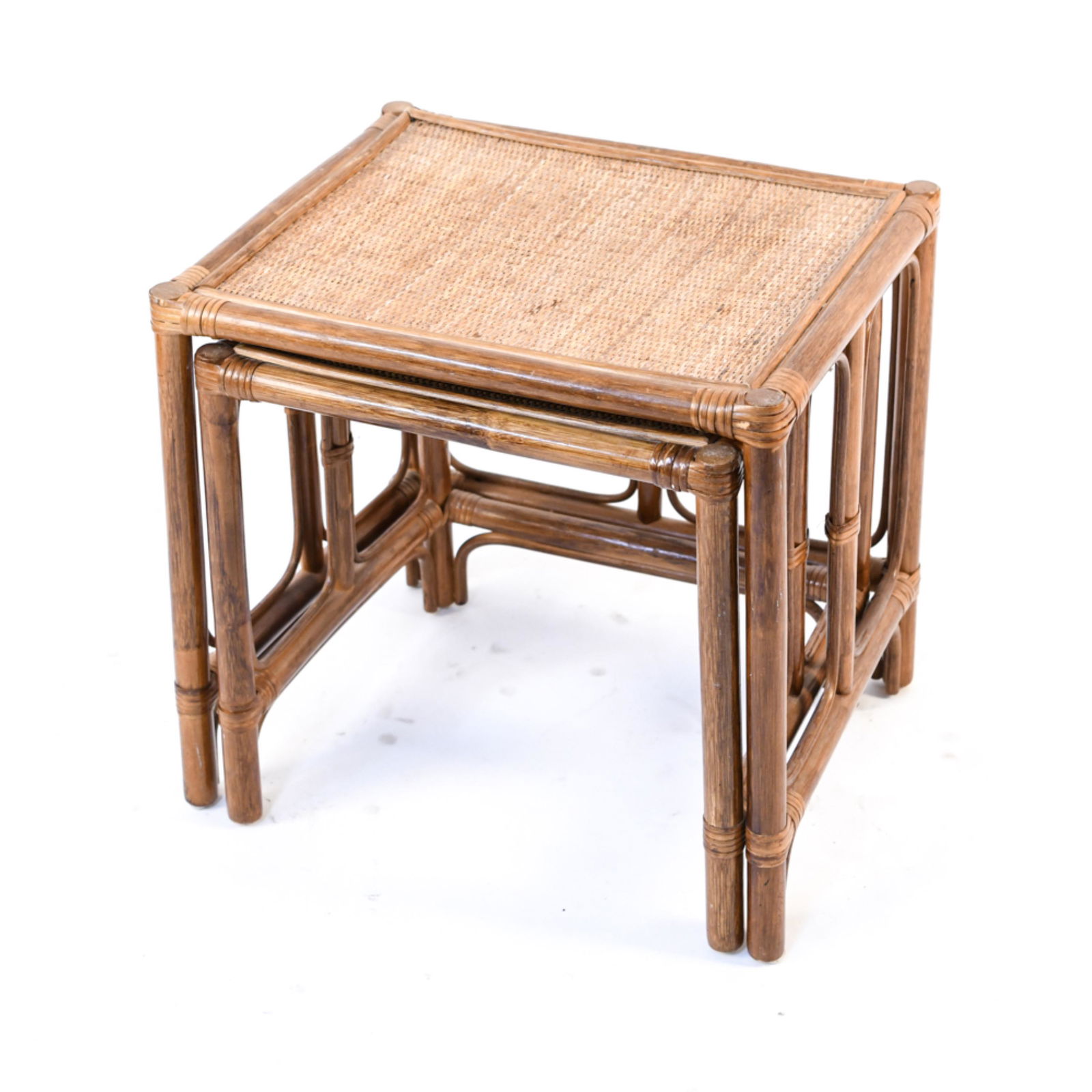 (2) MID-CENTURY RATTAN NESTING TABLES (1 of 10)