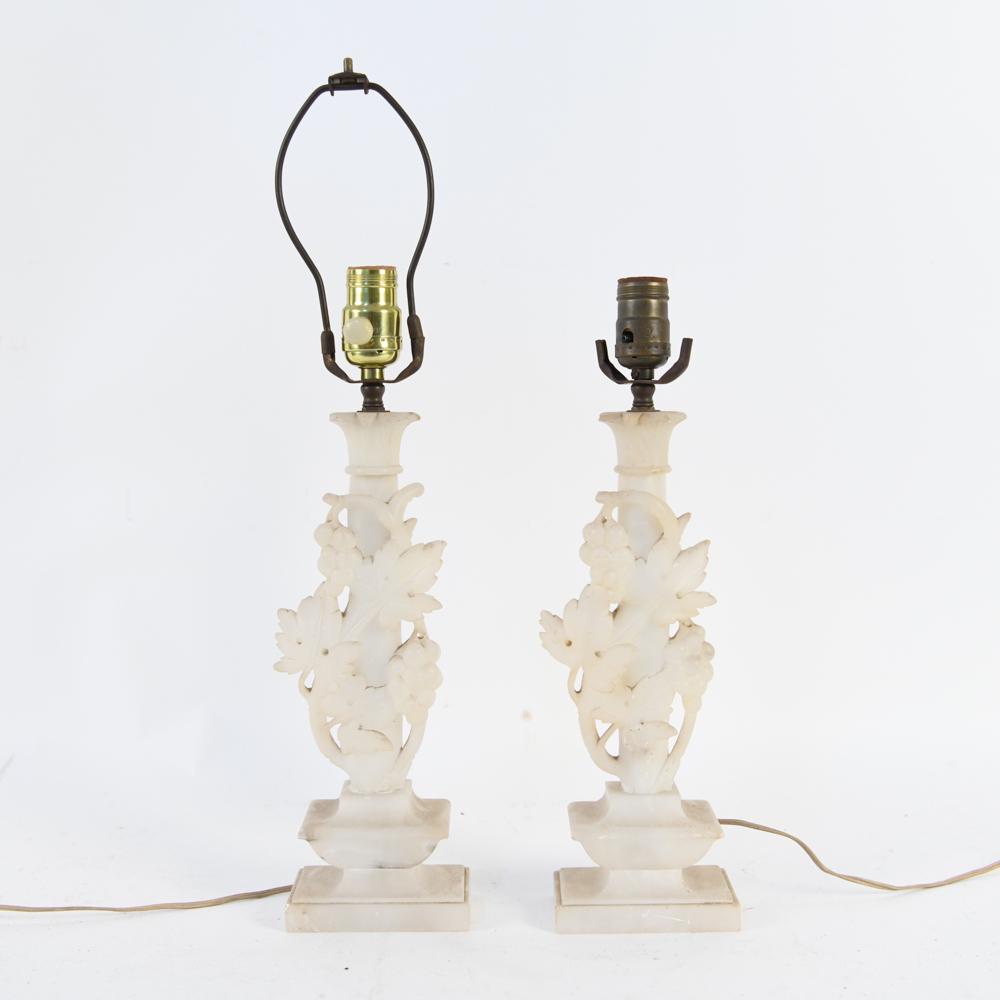 PAIR OF ANTIQUE CARVED ALABASTER LAMPS (1 of 13)
