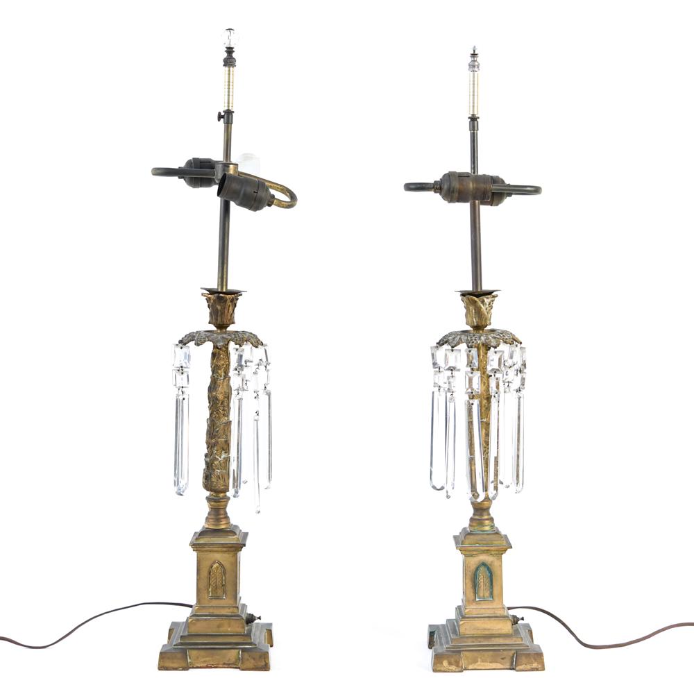 PAIR OF BRASS & CRYSTAL LAMPS (1 of 20)