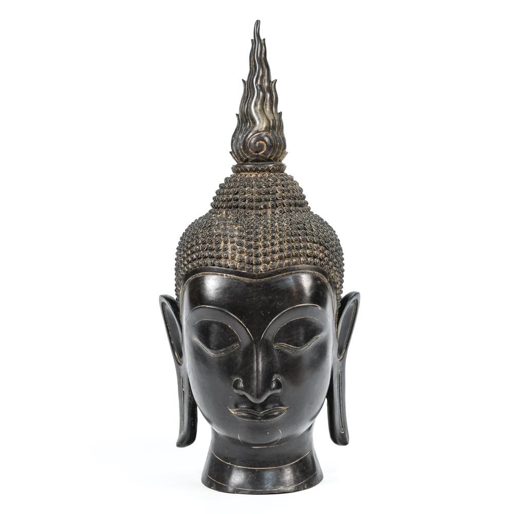 LARGE PATINATED BRONZE BUDDHA HEAD (1 of 14)