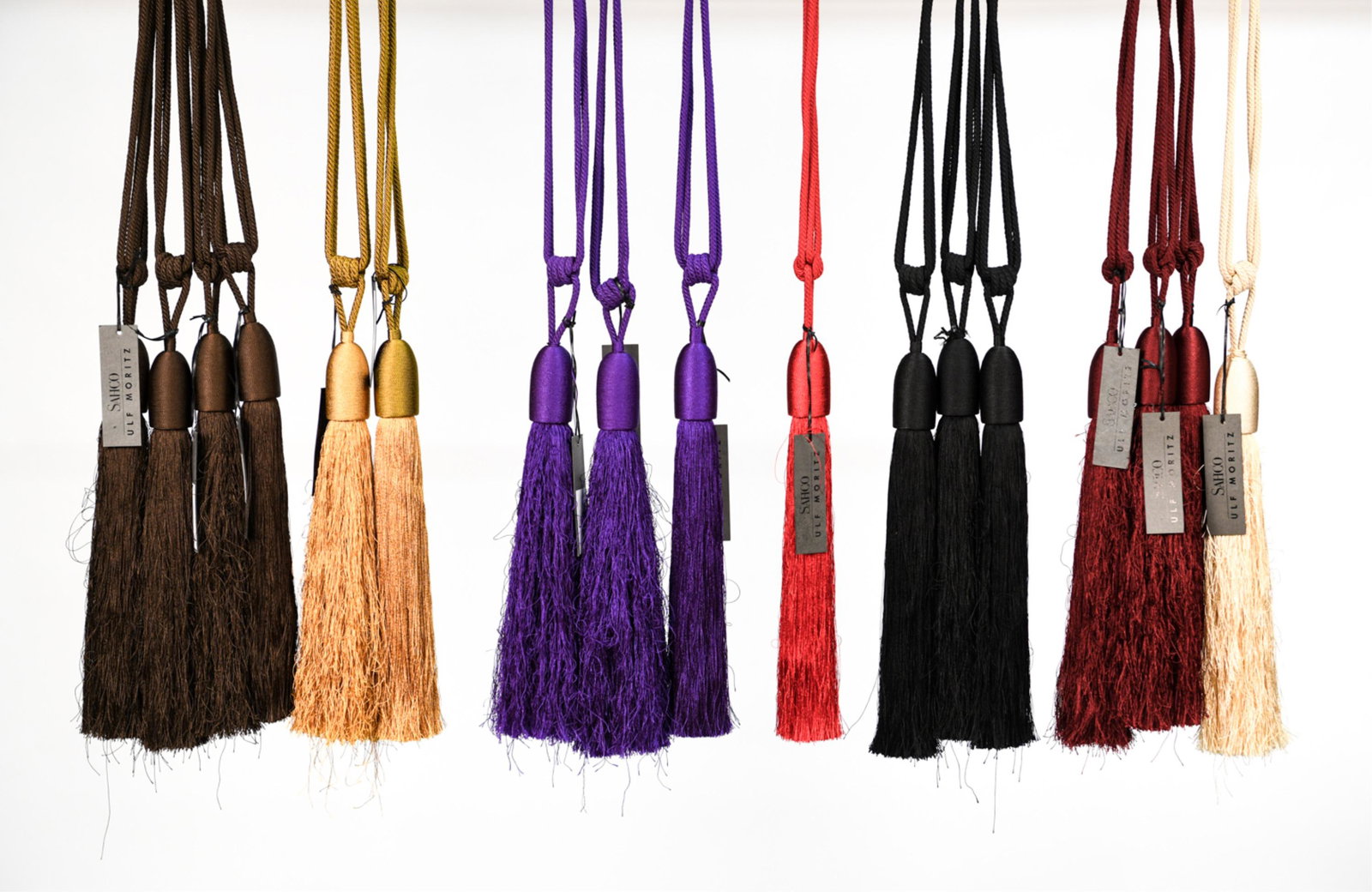 GROUPING OF ULF MORITZ FOR SAHCO CURTAIN TIEBACKS: (17) tassel tiebacks. Dimensions: L 33" Condition: New with tags. Some loose strings.