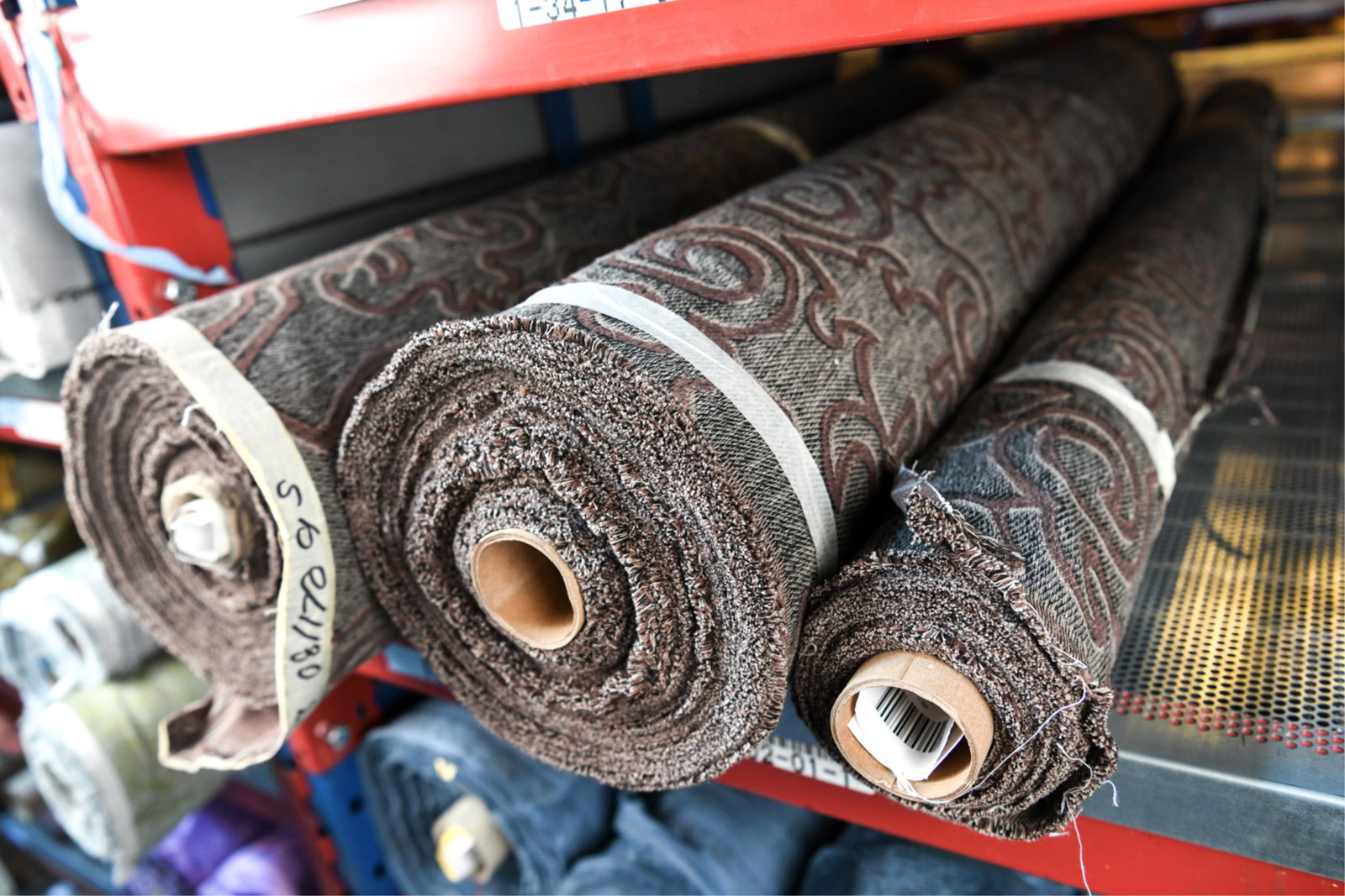(3) DONGHIA FABRIC "CARLY" B10083-18: Grouping of bolts of Donghia fabric. Various yardage per bolt. Dimensions: 60+ yards Condition: As found.