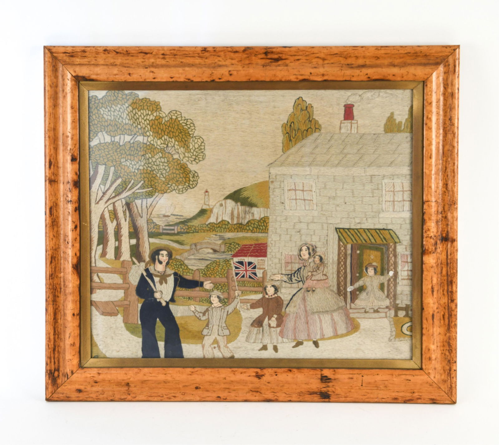 UNUSUAL 19TH CENTURY WOOLWORK SAILORS RETURN (1 of 8)