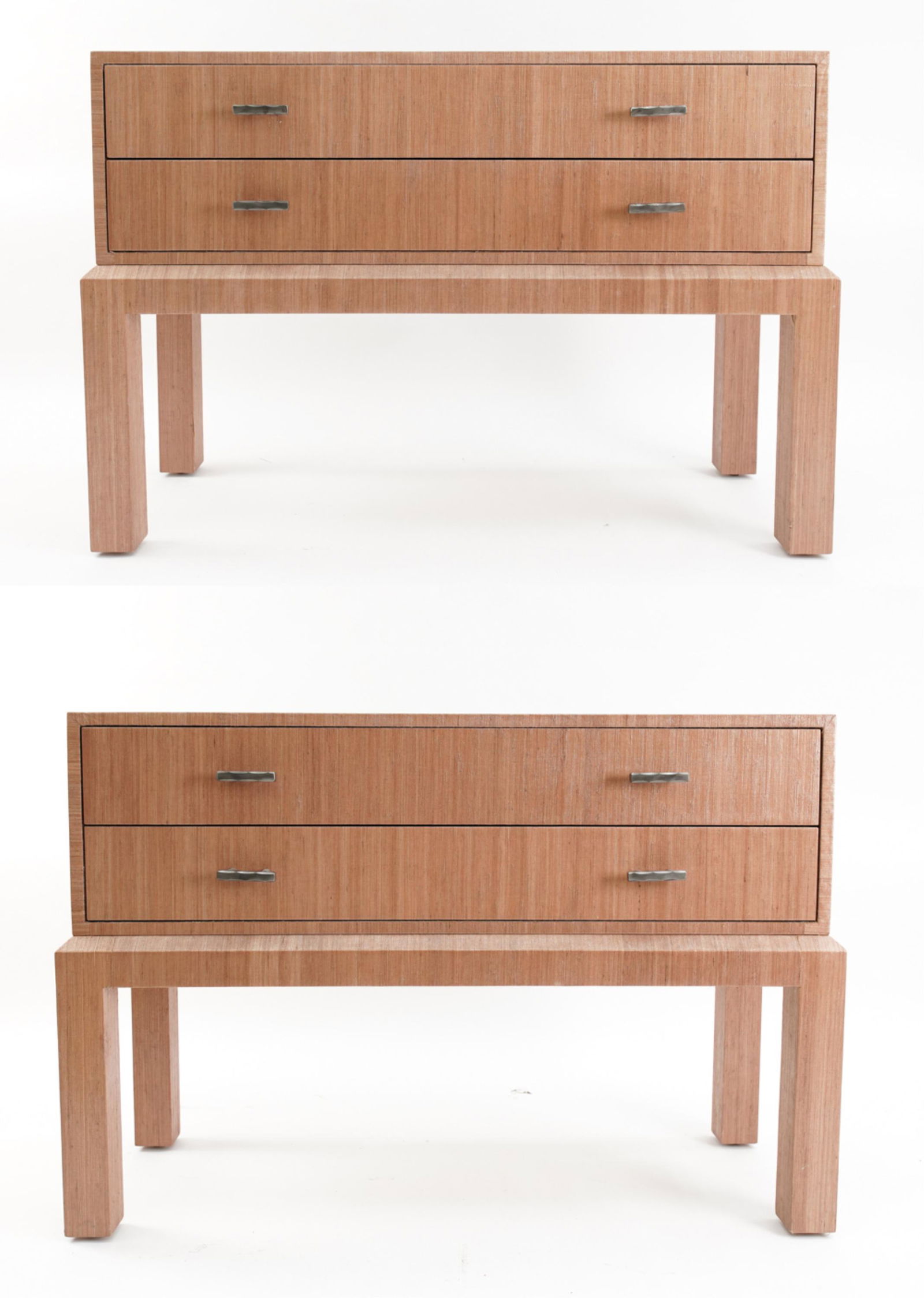PAIR OF LACQUERED GRASS CLOTH 2 DRAWER CONSOLES (1 of 20)