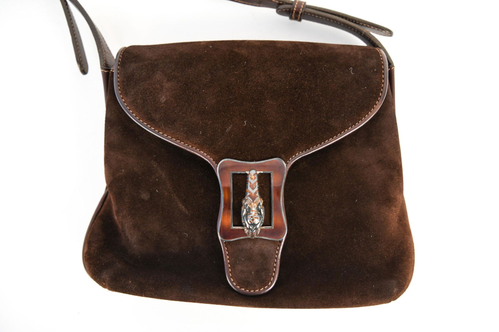 VINTAGE GUCCI ITALIAN BROWN SUEDE HANDBAG (1 of 7)